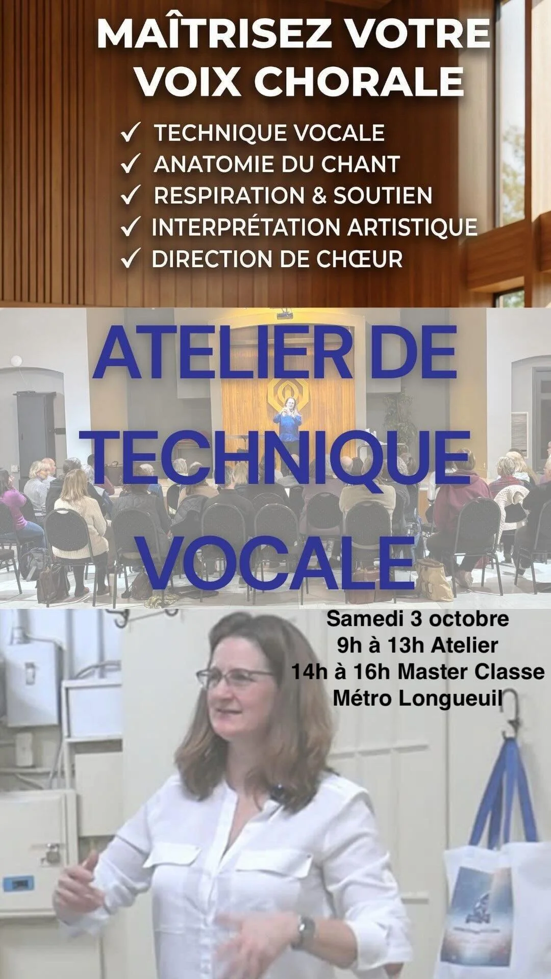 Atelier de technique vocale 3 octobre 2026 9h à 13h atelier et 14h à 16h master classe