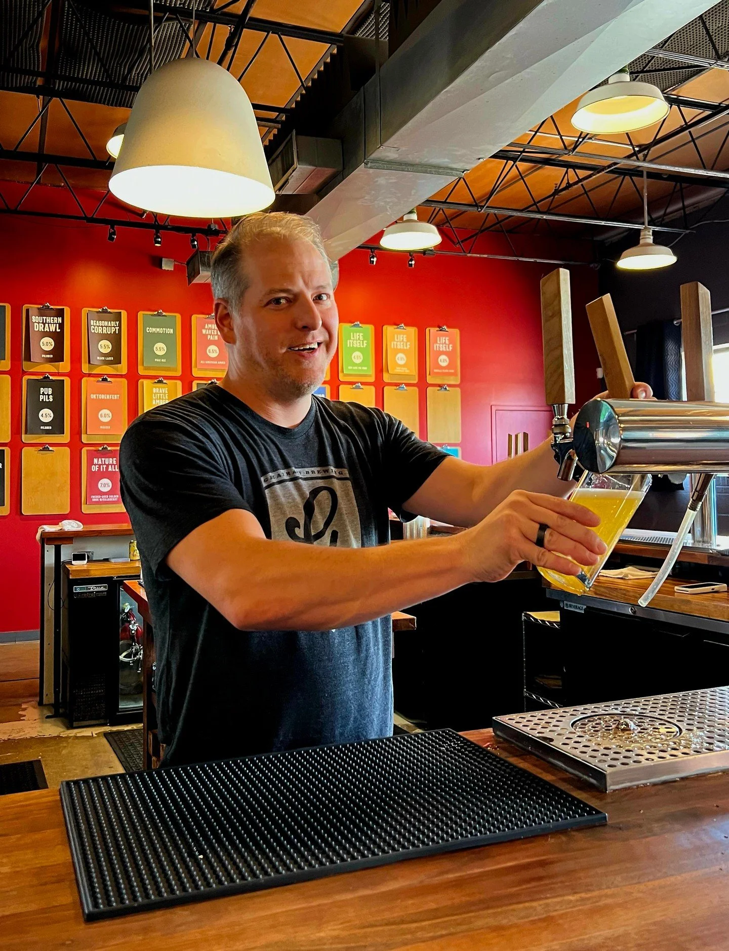 The boss man is working in the Tasting Room today. By &ldquo;working,&rdquo; we mean watching college football and eating too much @caltex_barbecue. Come hang and escape the heat!