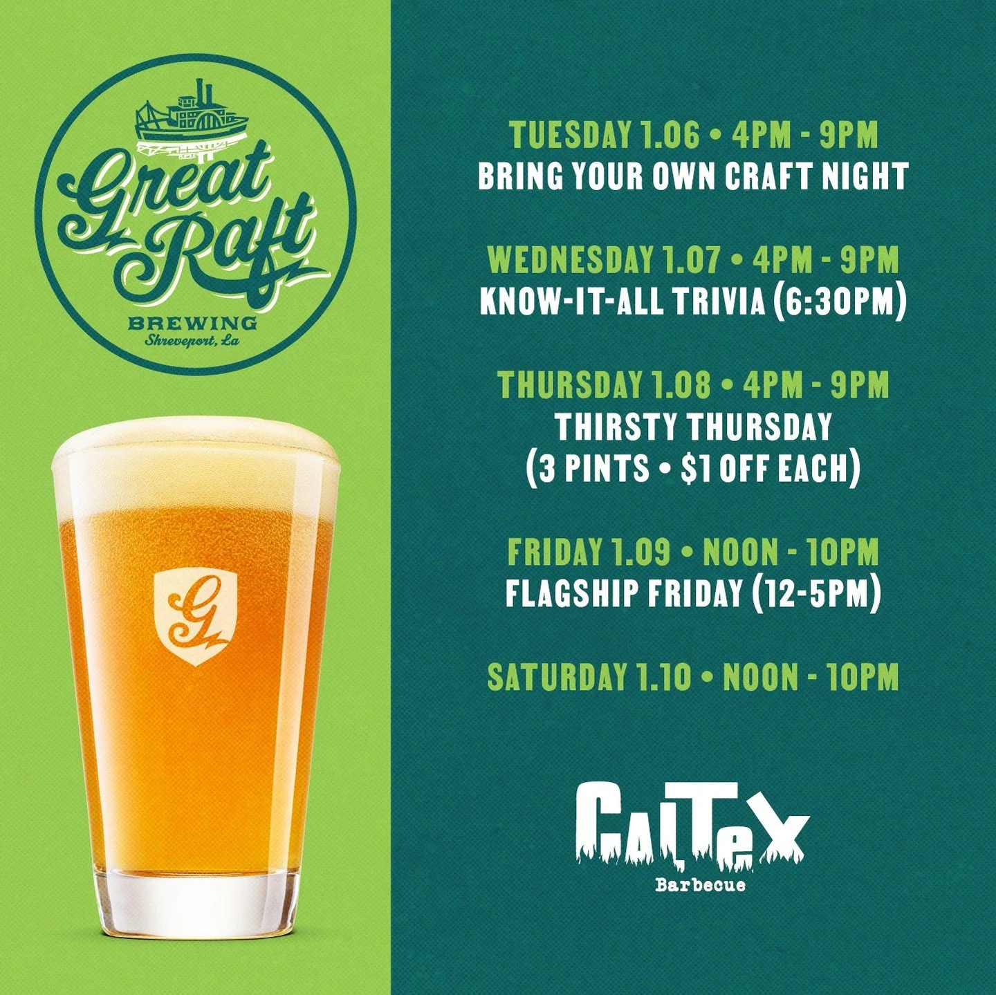 Yeah, yeah...it&rsquo;s January.

Boozy break? No problem. Not quitting? We see you.

Cold beers, Athletic Brewing N/A options, and @caltex_barbecue bringing delicious food. 🍻🔥