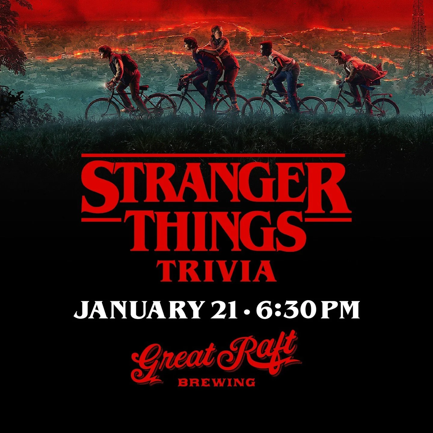 🌧️ Rainy days = Upside Down vibes 🔦
Perfect night to duck inside and test your knowledge.

🌀 Stranger Things Trivia
🕡 TONIGHT at 6:30 PM
🧠 Prizes &bull; Drinks &bull; Bragging rights

Grab your crew, escape the gloom, and see if you&rsquo;ve got