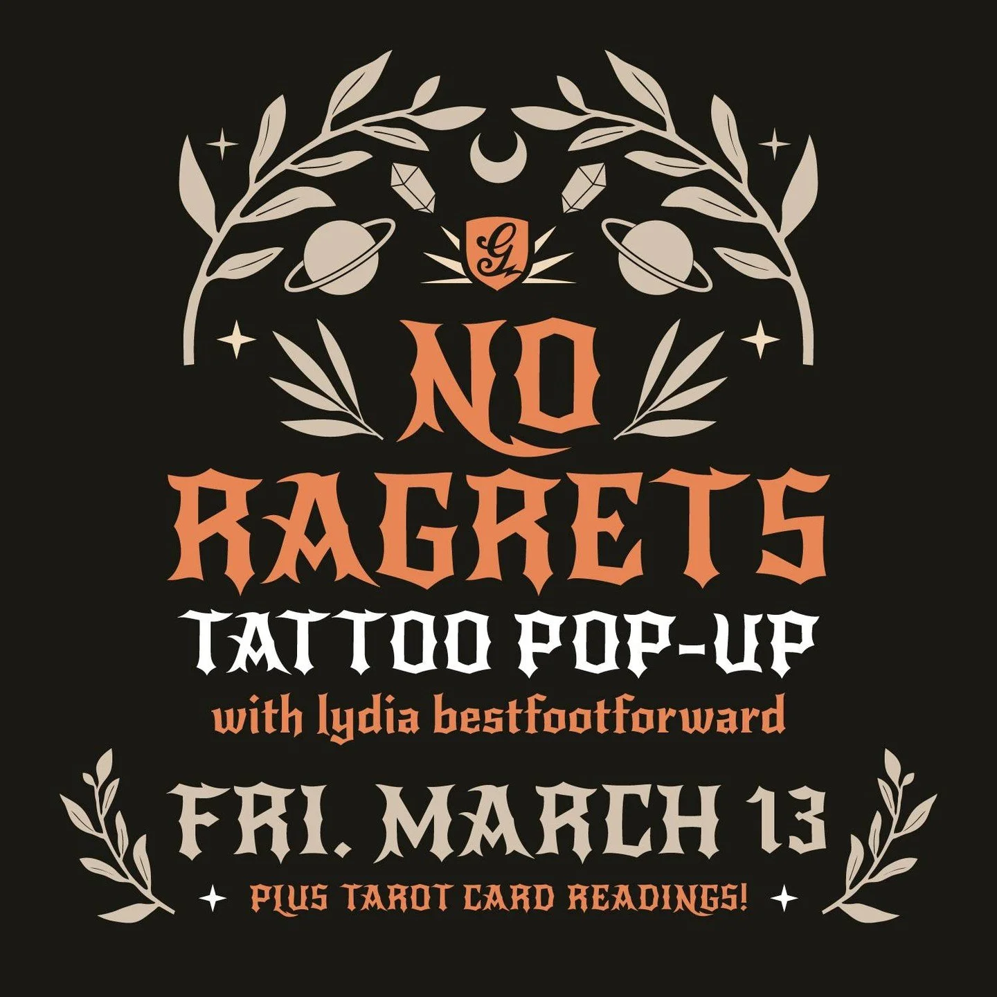 Friday the 13th at Great Raft Brewing =

🖋️ Fresh ink from @lydiabestfootforward
🔮 Tarot readings from @briawesttarot
🍺 $13 flights
📦 13% off to-go beer

NO RAGRETS: Tattoo Pop Up
1&ndash;7PM

Whether you're getting tattooed or just spectating wi