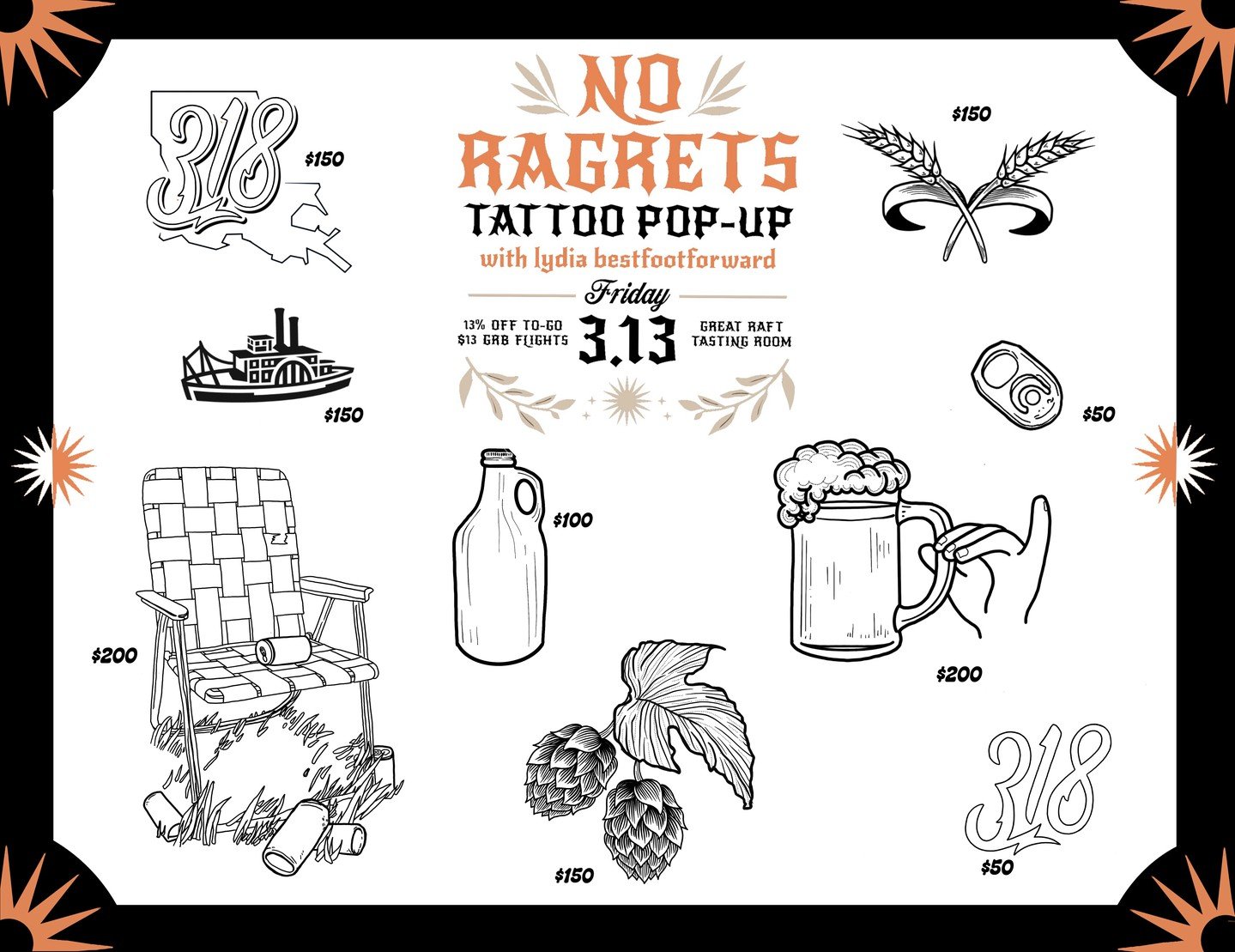 ⚡ FRIDAY THE 13TH FLASH TATTOOS ⚡

The designs have arrived.

The talented @lydiabestfootforward will be at the brewery this Friday with these flash tattoos available exclusively for this event. First come, first served.

💉 Flash tattoos: 
🔮 Tarot 