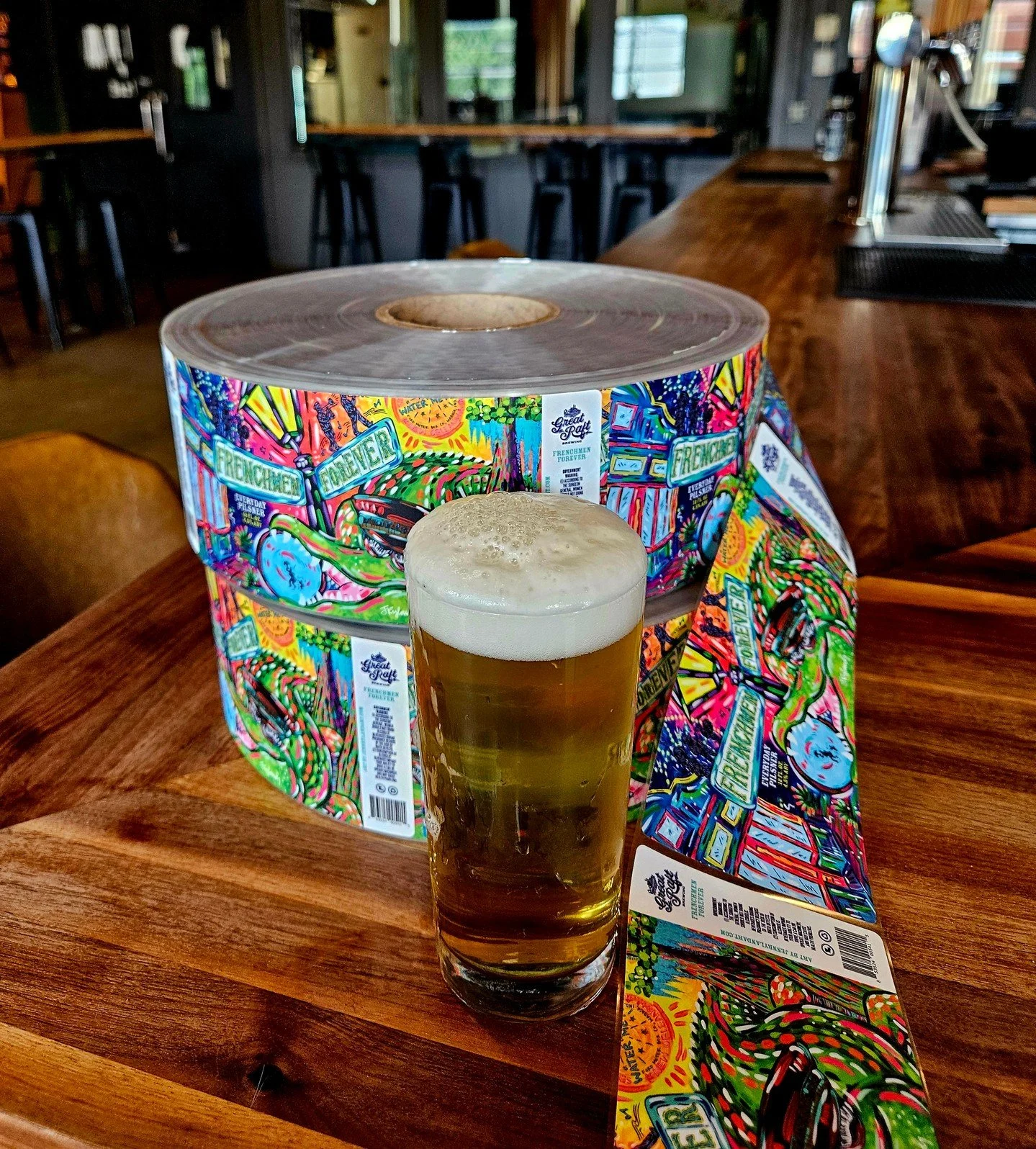 A fresh batch of Frenchmen Forever is being packaged today. Now pouring and a perfect beer to enjoy during the soccer game this afternoon.