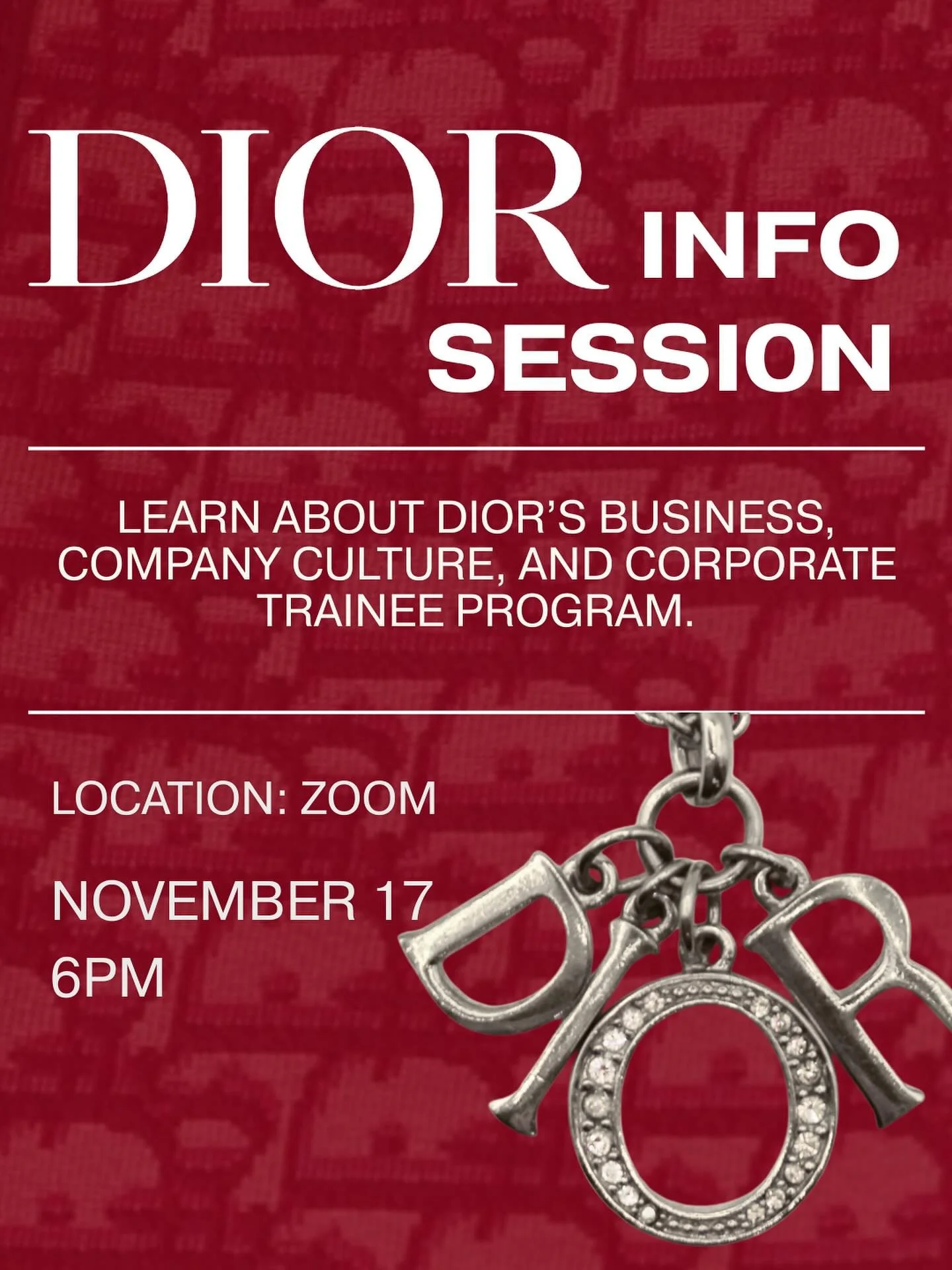 Our @dior info sessions are back for round 2! Join us on November 17th to learn about Dior&rsquo;s business company culture and their corporate trainee program. Register now with the link in our bio!