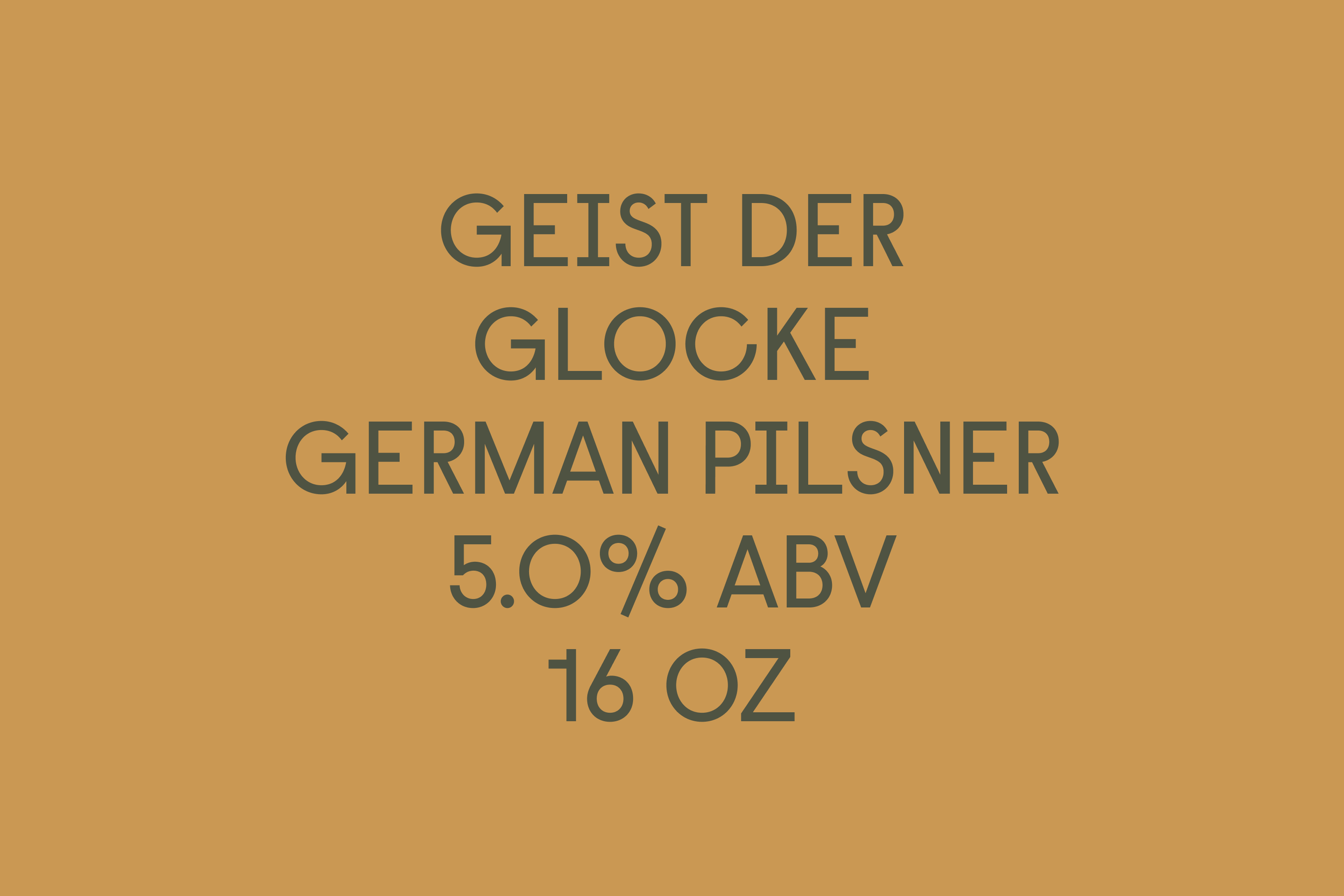 Close-up of a beer label with the text 'GUEST DER GLOCKE GERMAN PILSNER 5.0% ABV 16 OZ' on a mustard background.