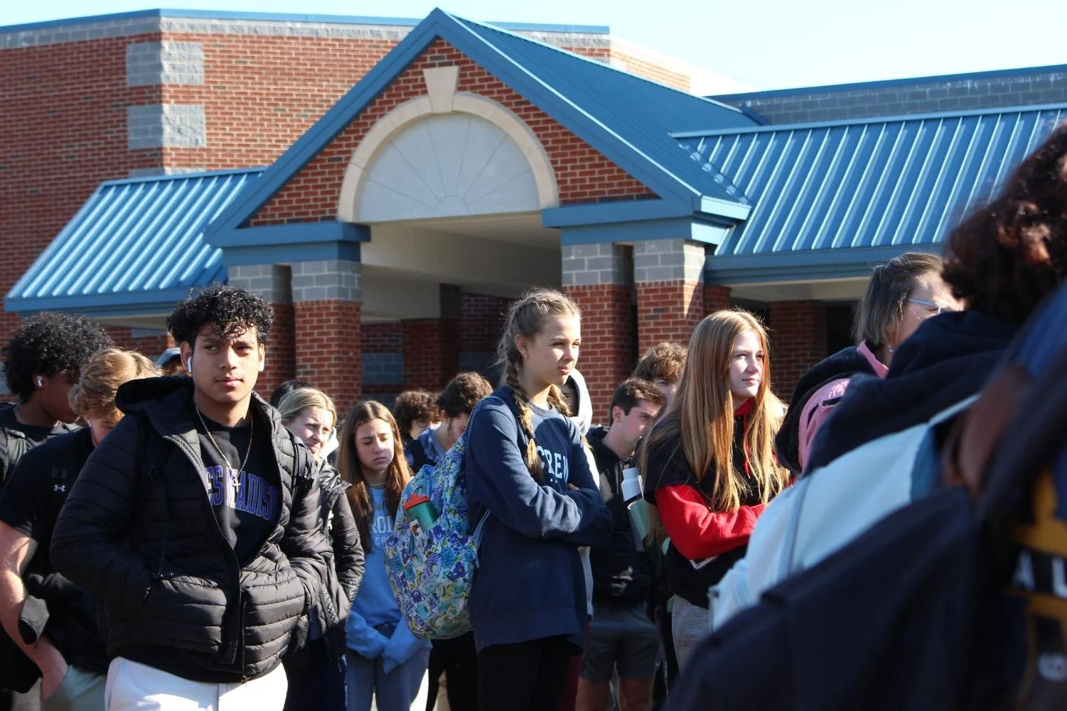  Students head back into the building for class after honor Lane Burrow’s life. (Caelan Jones) 