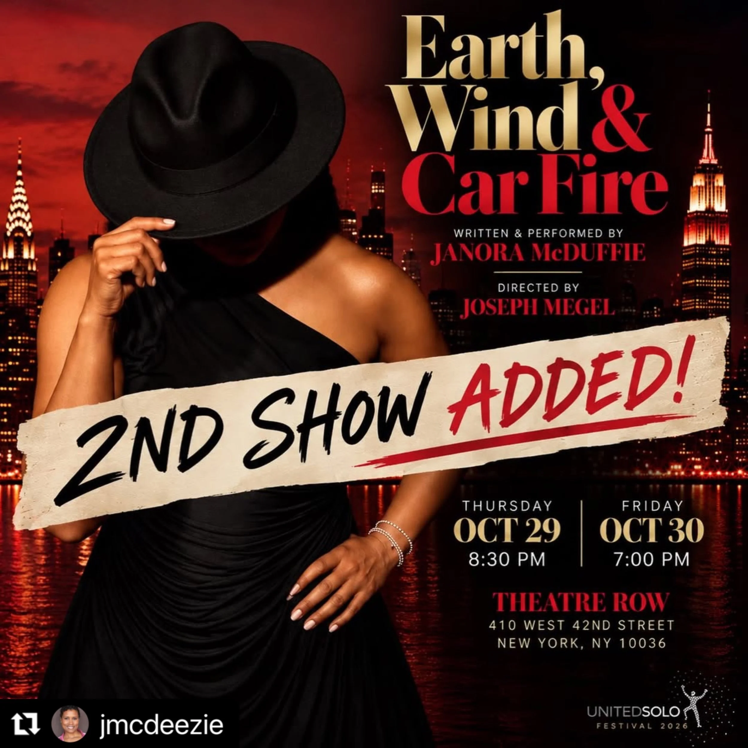 Hey New York and east coasters!!! You now have two opportunities to see Janora&rsquo;s wonderful one woman show!!! 

#Repost @jmcdeezie with @use.repost
・・・
Guess what fam&hellip; I GOT A SECOND SHOW!!! 🎉

Y&rsquo;all have SHOWN up &amp; SHOWN out!!