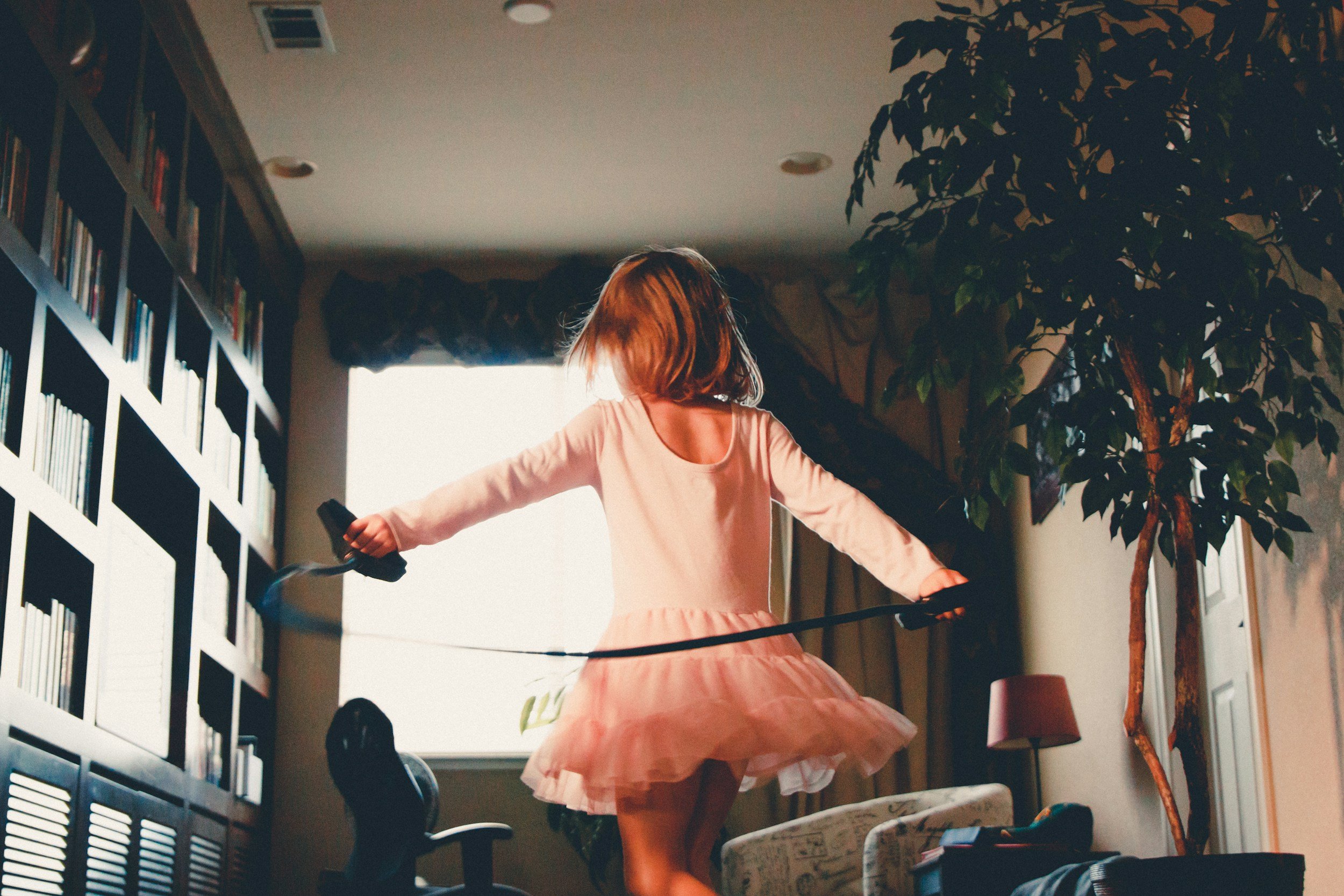 a child dances around