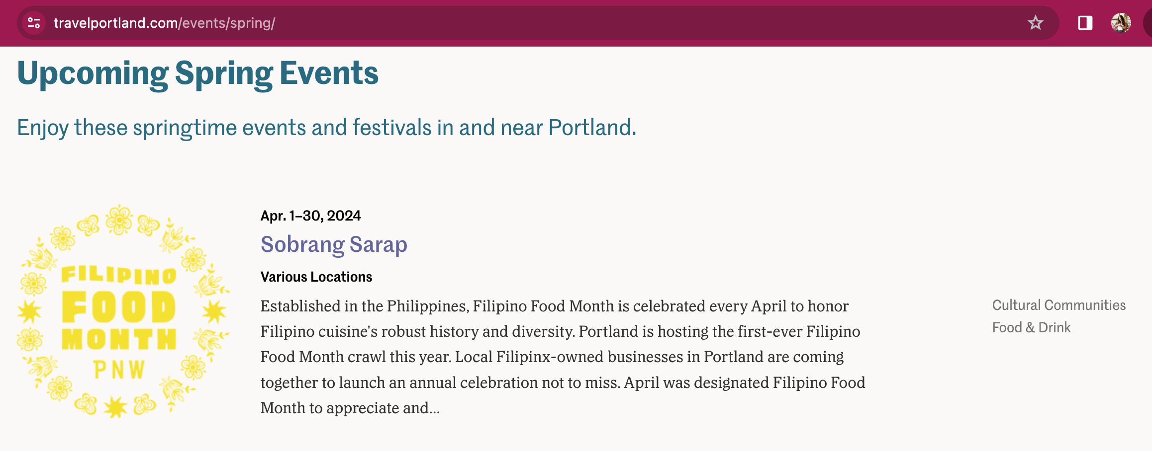 Travel Portland Events Page