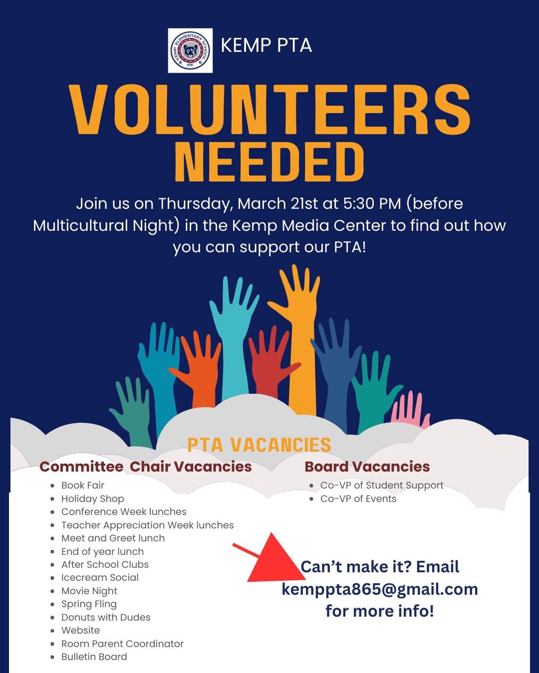 All of the FUN events we have all year wouldn&rsquo;t happen without our AMAZING Committee Chair Volunteers! 
Join us Thursday March 21 to find out more about some of the positions available for the 2024-2025 school year!