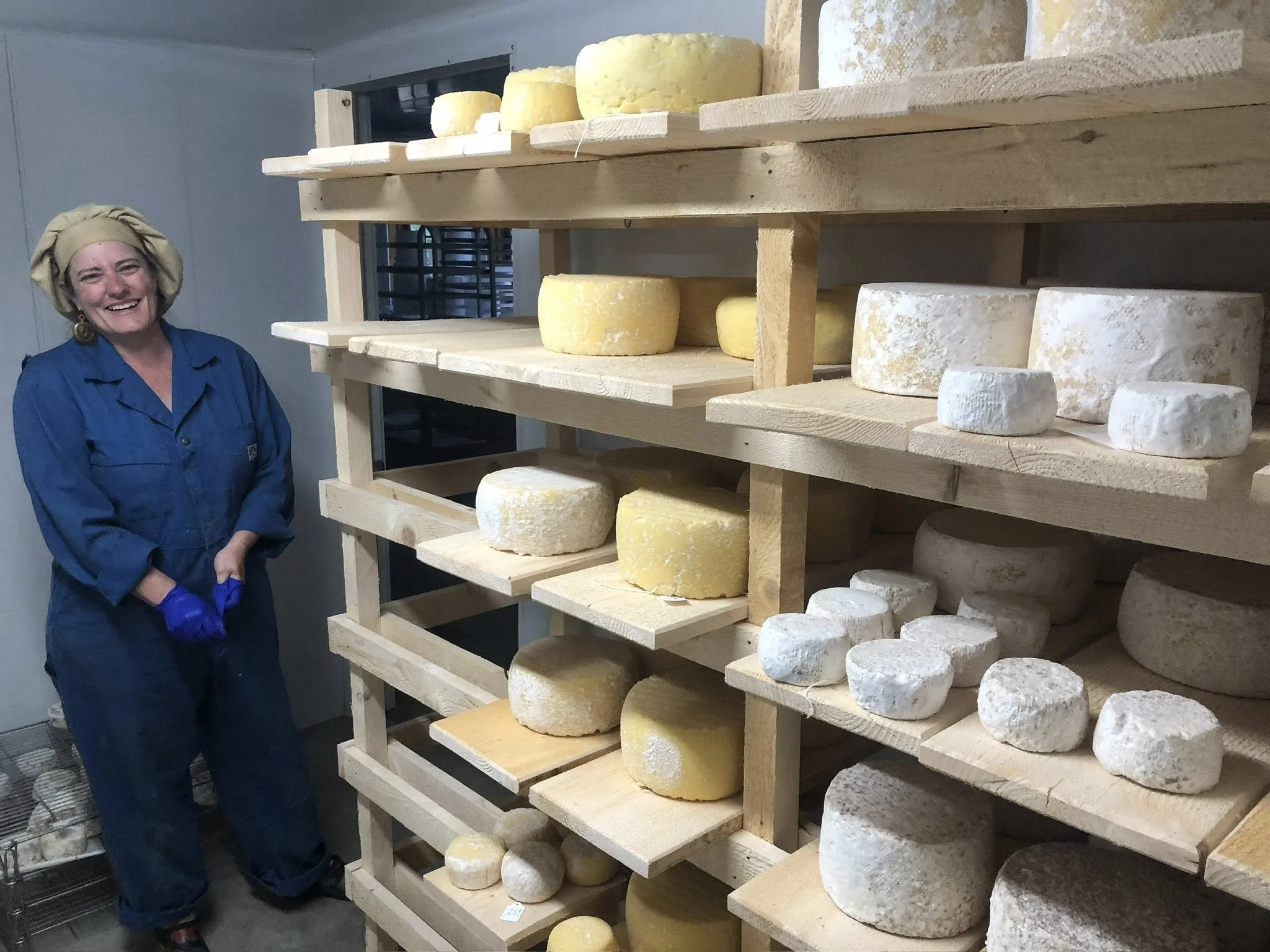 Allison in her cheese cave.