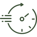 Stylized gauge with arrow and speed lines, indicating motion or speed