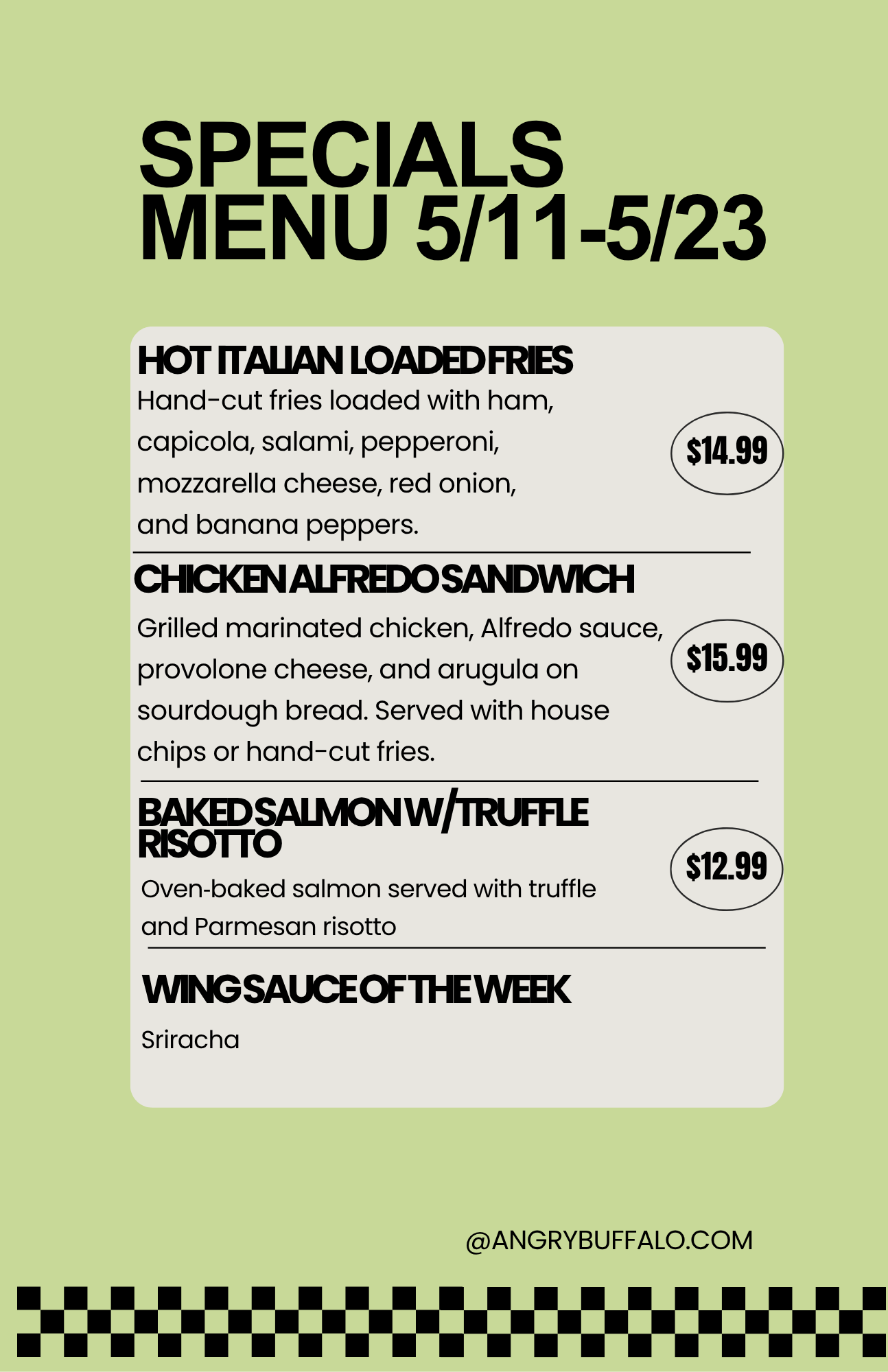 Menu — The Angry Buffalo
