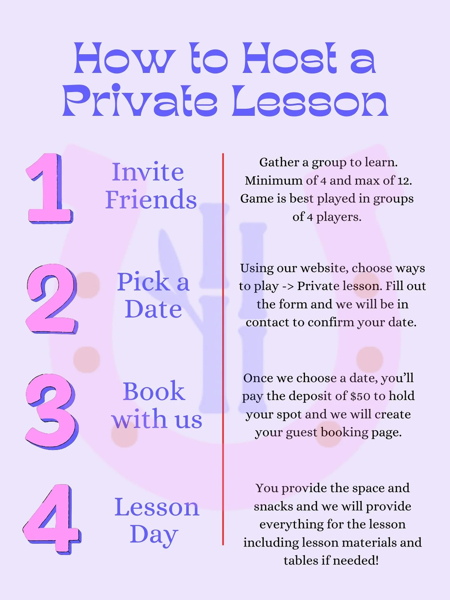 Hosting is easy! HOSTESS IS FREE when you book 8 or more players. So invite your friends, fill out the form, and we do the rest! 🪩🤠💖

You&rsquo;ll be hosting the most talked about game night in your friend circle when you host a mahjong lesson! It