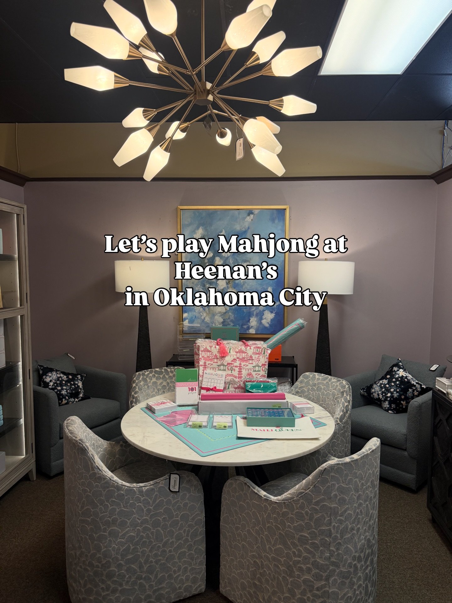 Beginner lessons and open play @heenanshomefurnishings 

Join us for champagne, food, and lots of fun! Shop mahjong sets, accessories, gifts, and home decor! 

Use @luckygirlmahjong bio for link! 

#okcmahjong #okcmahjonglessons #oklahomamahjong