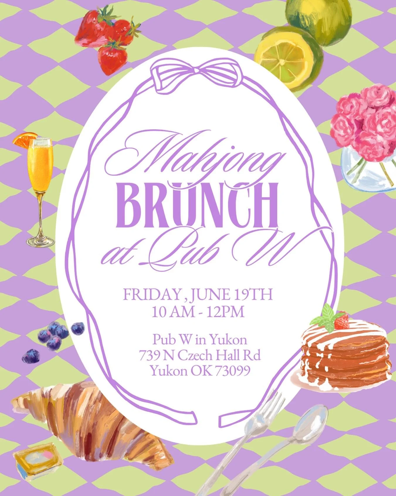 Kick off summer right with Mahjong &amp; Mimosas! 🍾☀️

We can&rsquo;t wait to brunch, sip, and play a little mahjong with you. Grab your girlfriends and join us for a fun morning at Pub W in Yukon 🎉

Click the link in our bio to get your tickets! ?