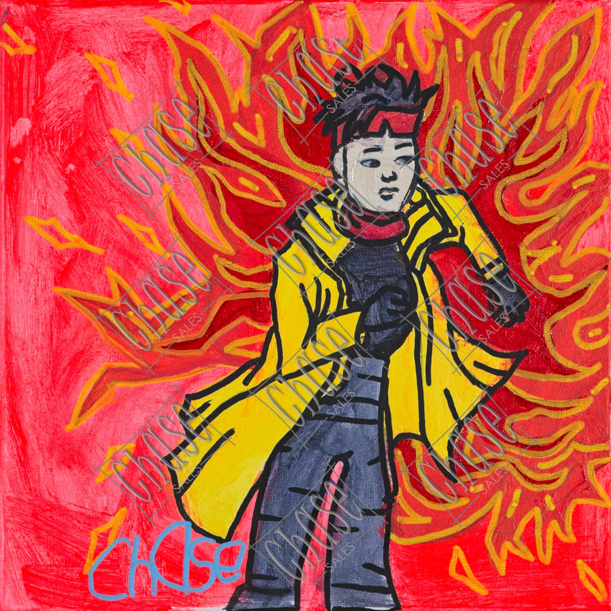 Flamin' Superhero (12x12) - Painted 9/30/2024 - ORIGINAL: Available - PRINTS: Available