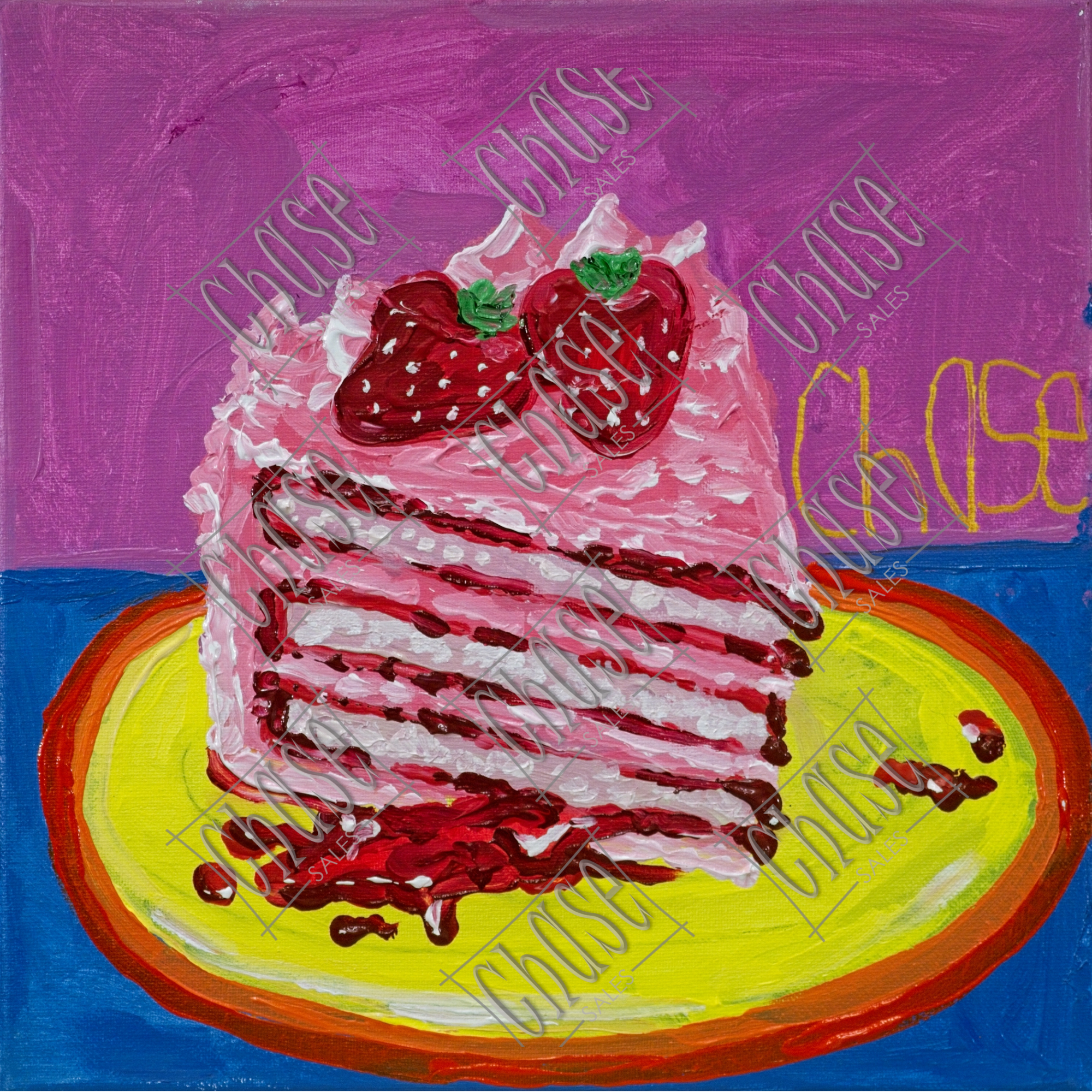 Strawberry Cake (12x12) - Painted 5/9/2025 - ORIGINAL: SOLD - PRINTS: Available