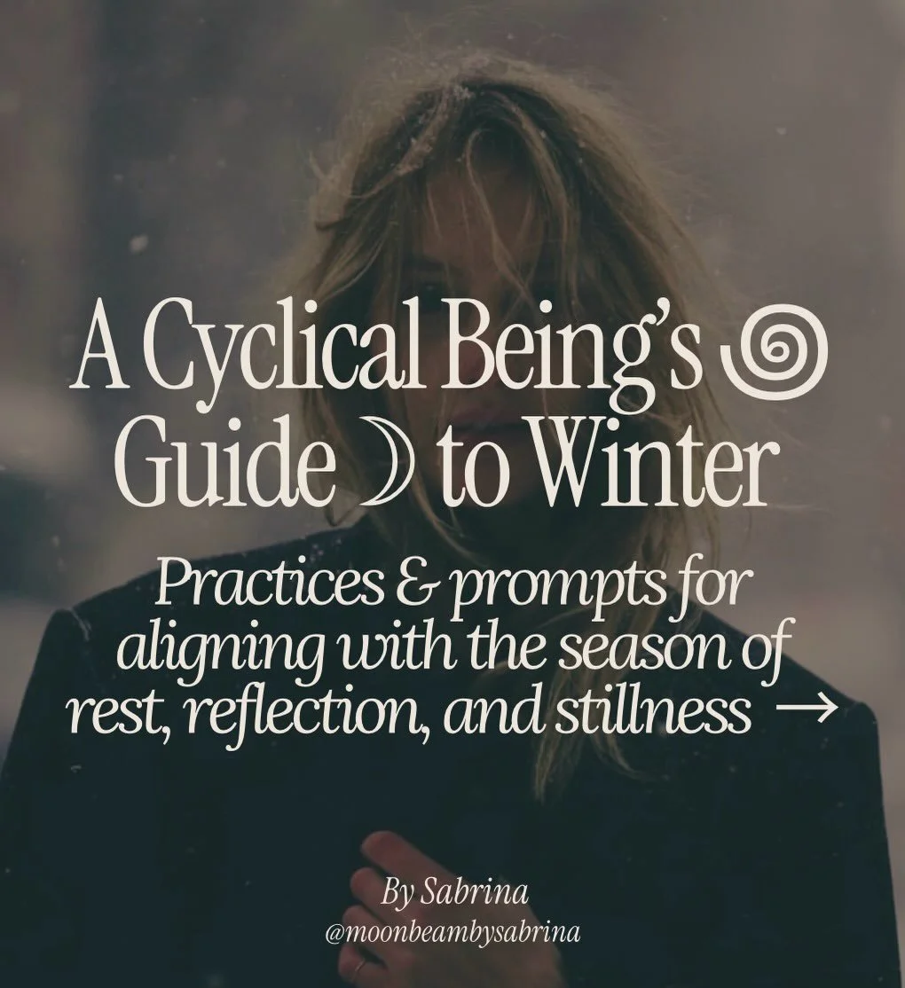 Winter wellness practices + prompts for exploring the season of stillness 🌀

Think: warming spices and epsom salt baths. Ginger tea and a devoted creative practice. Fantasy novels and gelatinous broth. Herbal hot chocolate with medicinal marshmallow