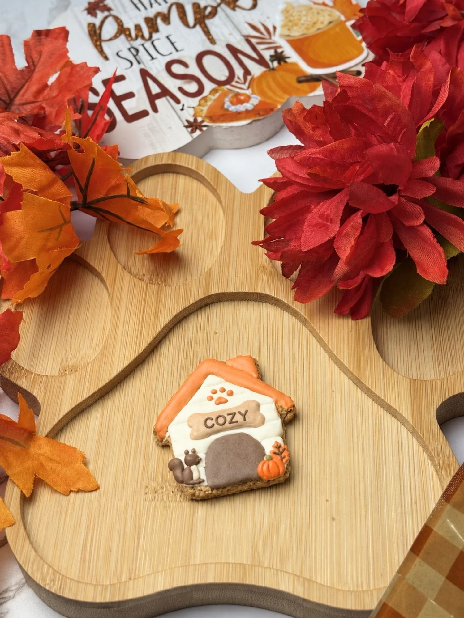 Cozy Fall Doghouse Dog Cookie