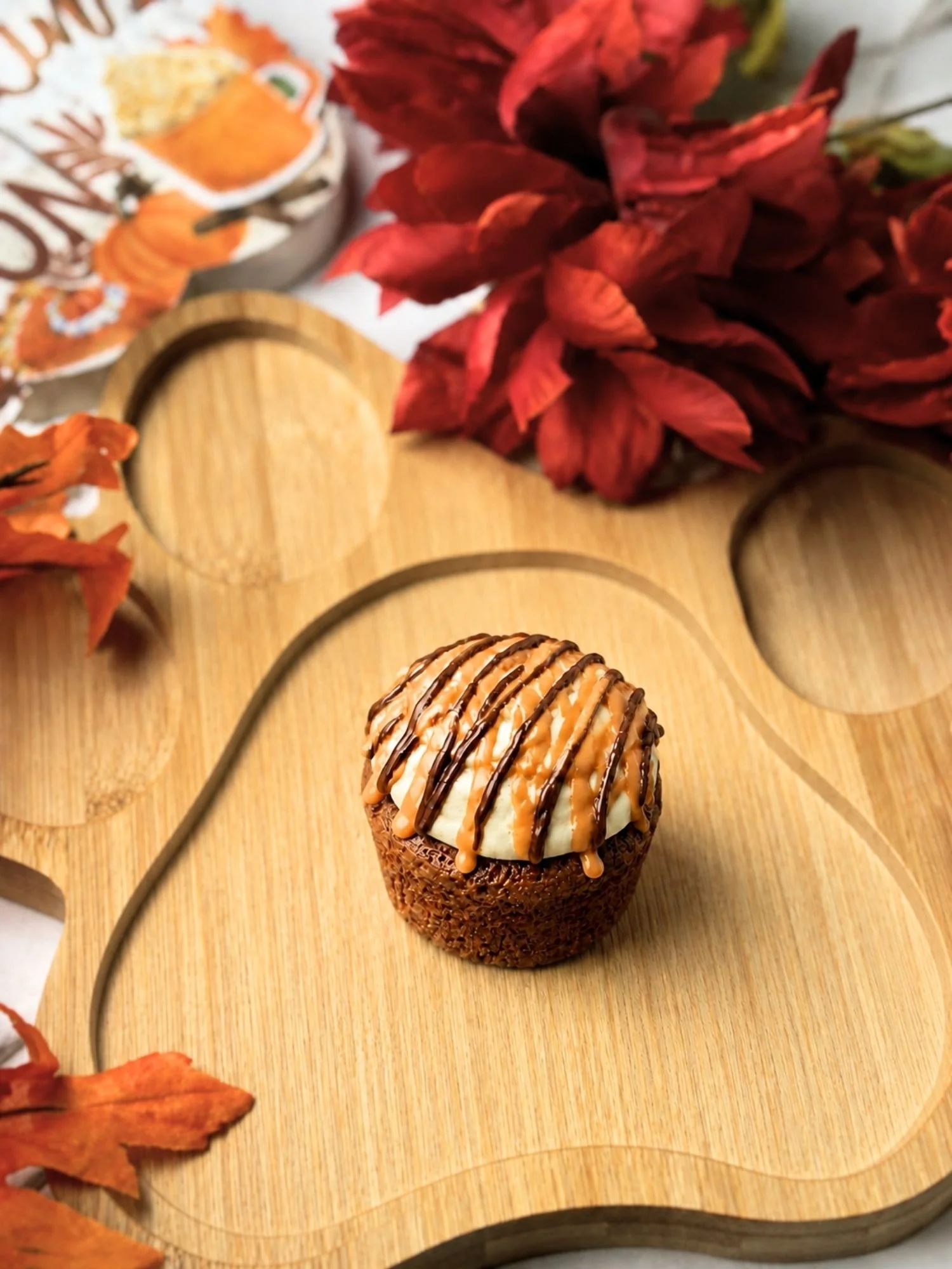 Carob & Peanut Butter Drizzle Dog Cupcake