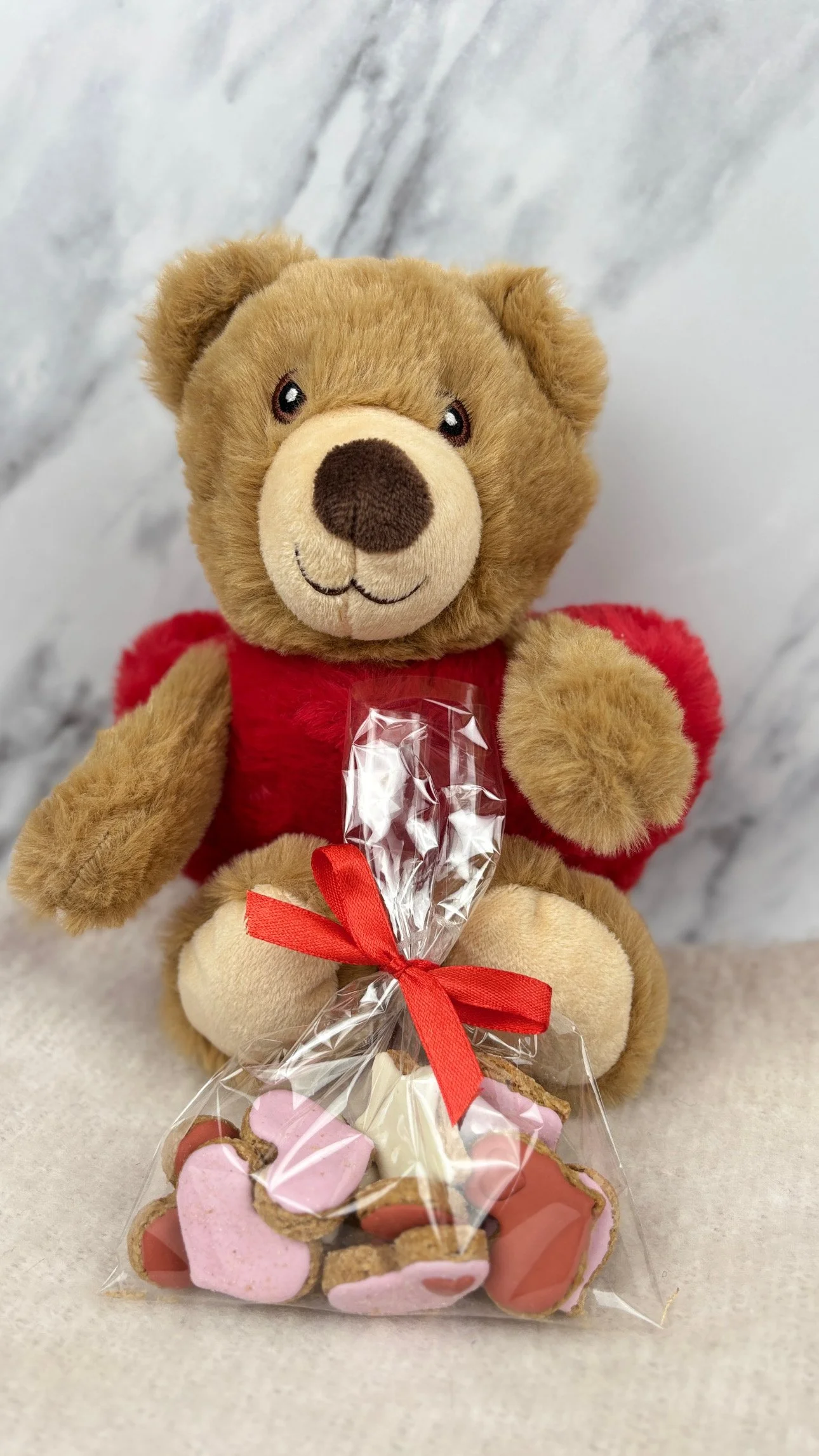 Love Bear Plush Dog Toy + Treat Bundle
