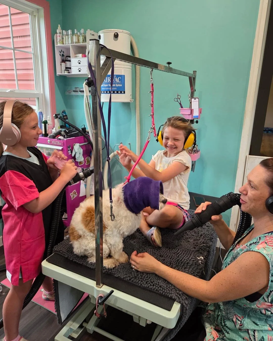 ☀️Summer is for helpers. In this case, helping = blow drying your little sister&rsquo;s face 😆
