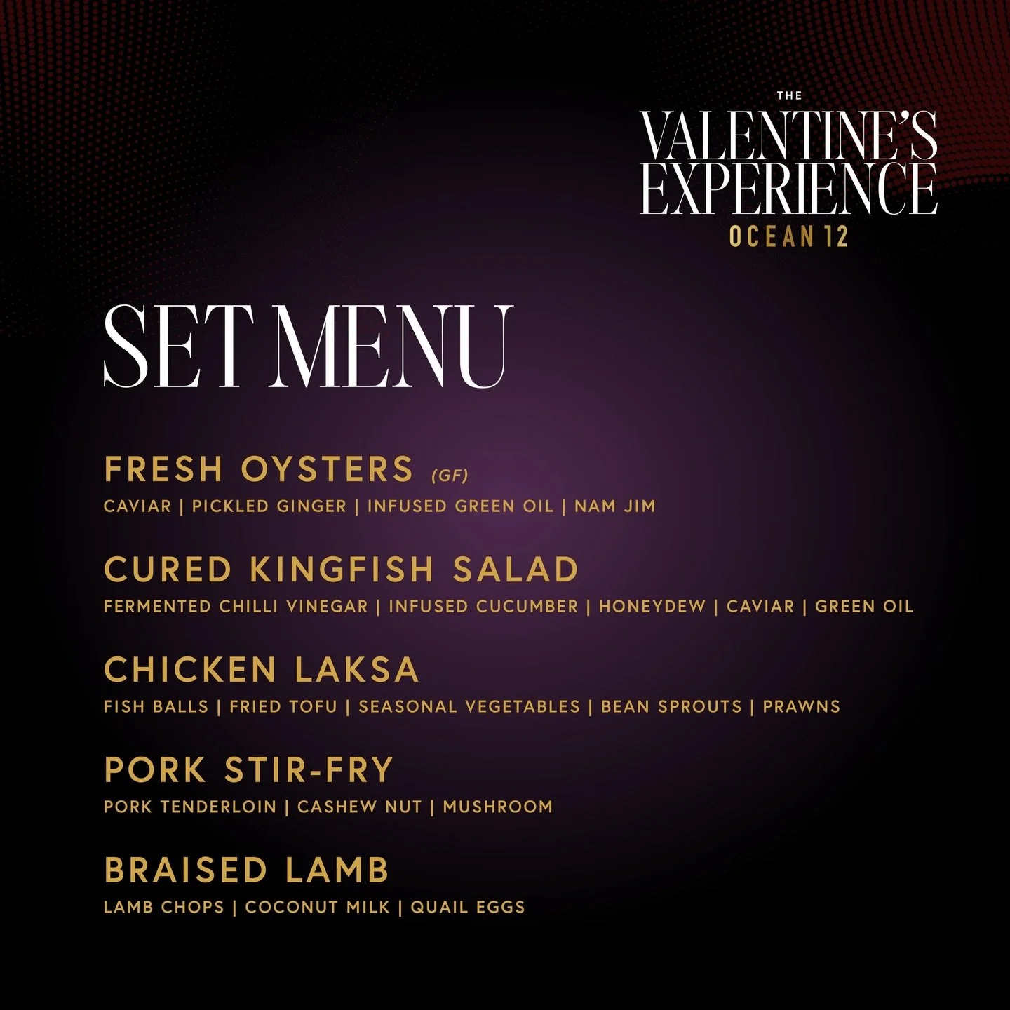 An Asian fusion set designed for Valentine&rsquo;s. From oysters and cured kingfish to warming dishes made for sharing.

Bookings are now open via the link in bio.

Our team is available via phone or email for any further details (Reception hours; 6p