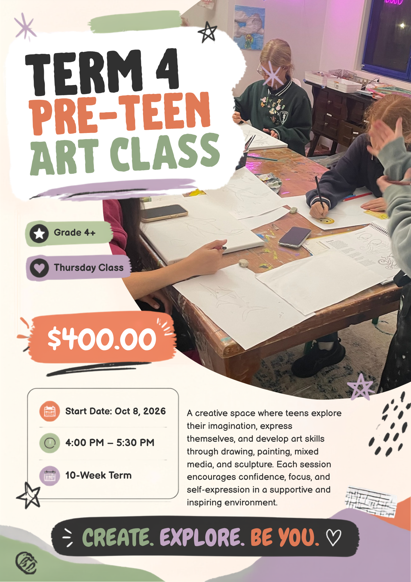 Pre-Teen Art Class (Grade 4+  Thursday Class)