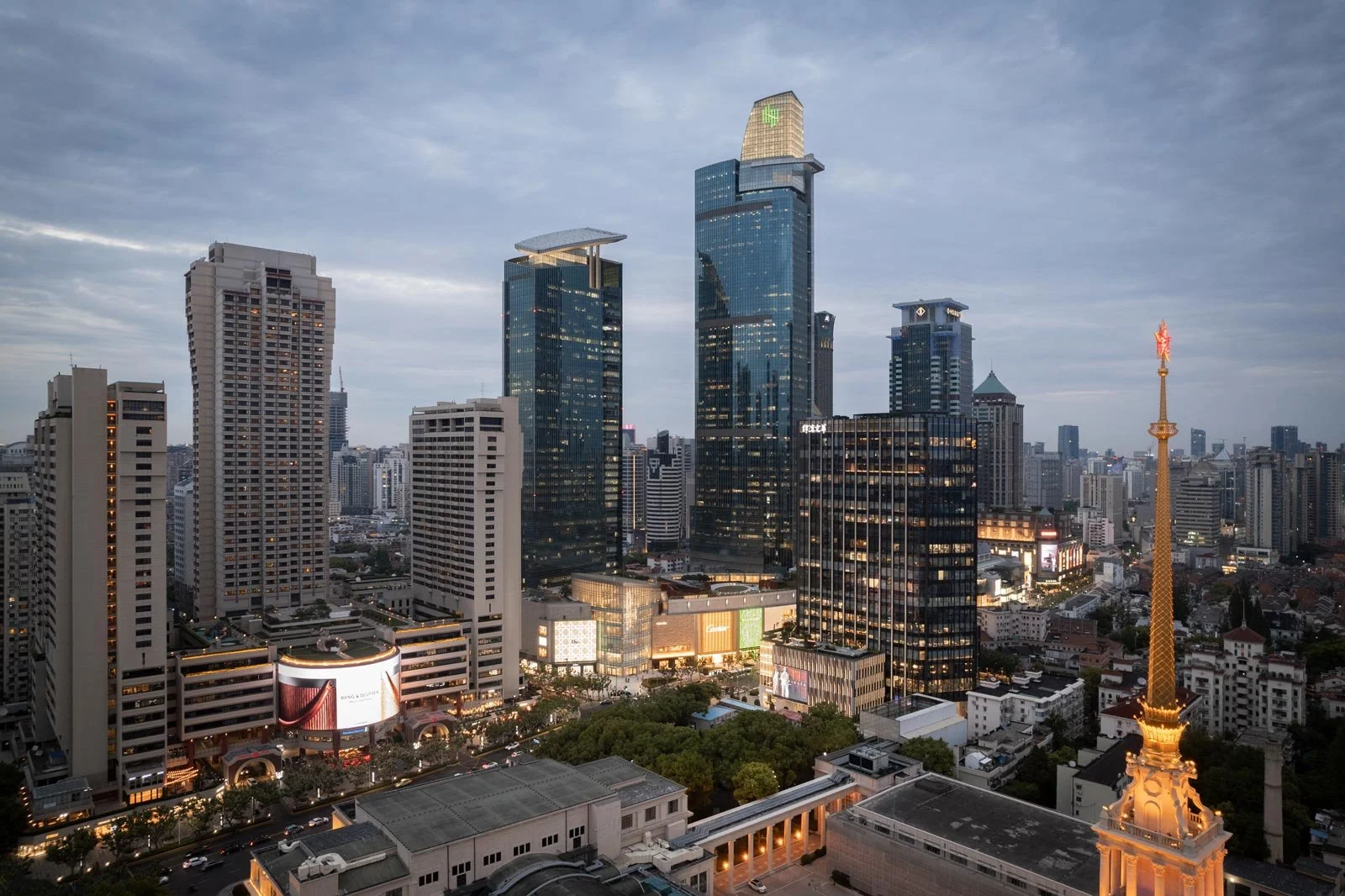 hang lung shanghai plaza 66 kpf aerial twilight