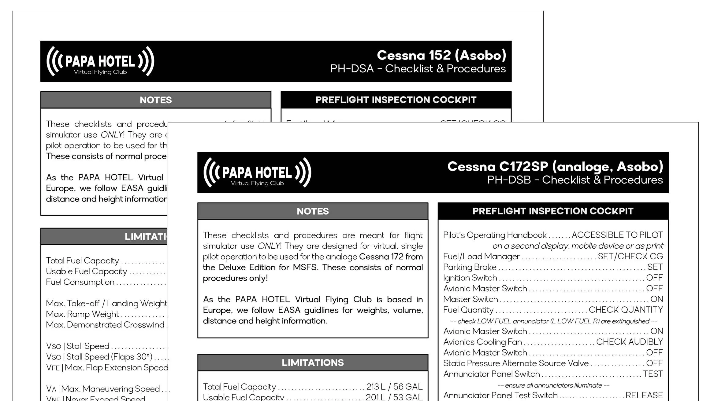Virtual Flying Club Cessna C152 &amp; C172SP (analoge) Checklist &amp; Procedures now available!