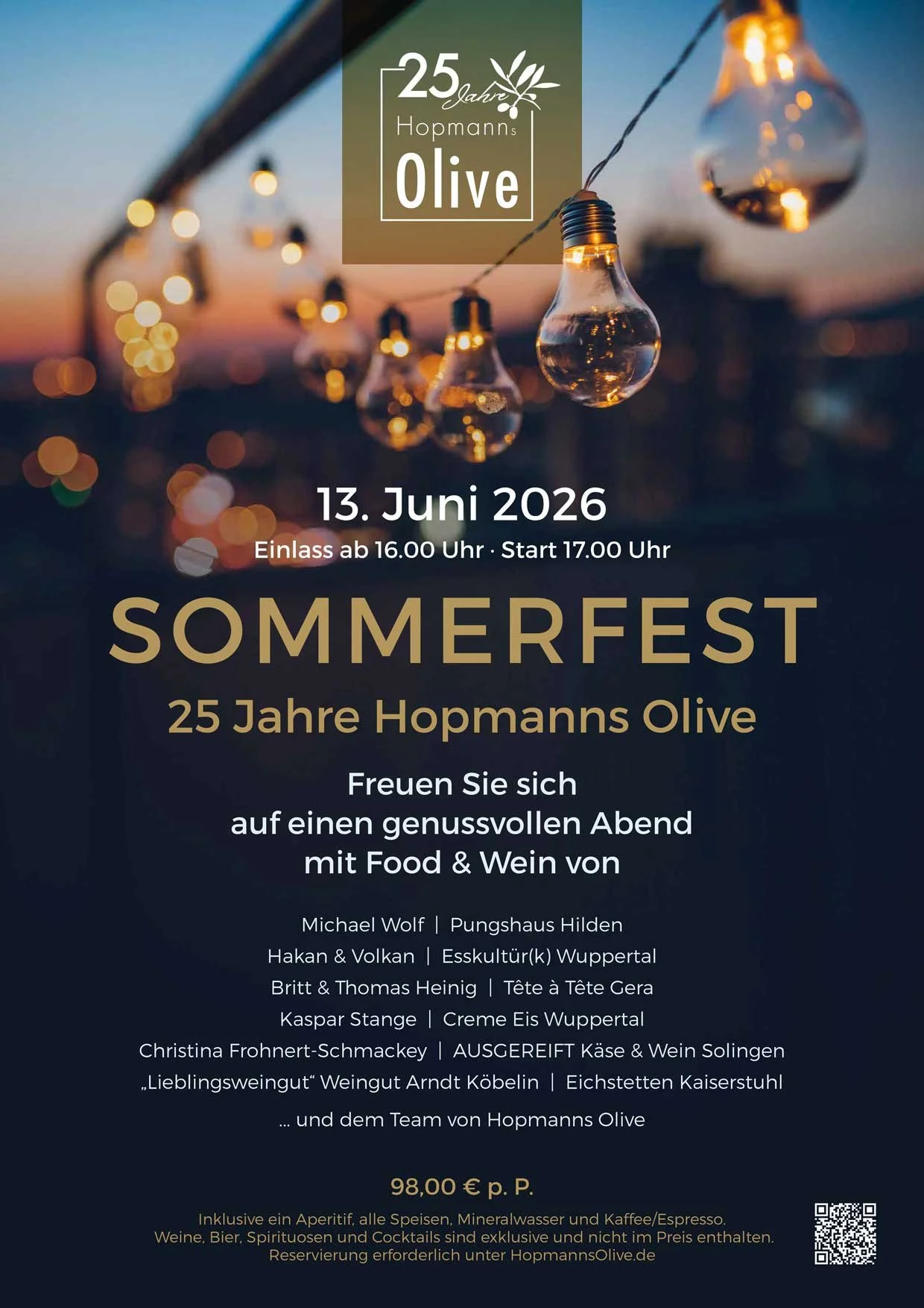 13. JUNI 2026 SOMMERFEST 25 JAHRE RESTAURANT HOPMAN’S OLIVE ERKRATH