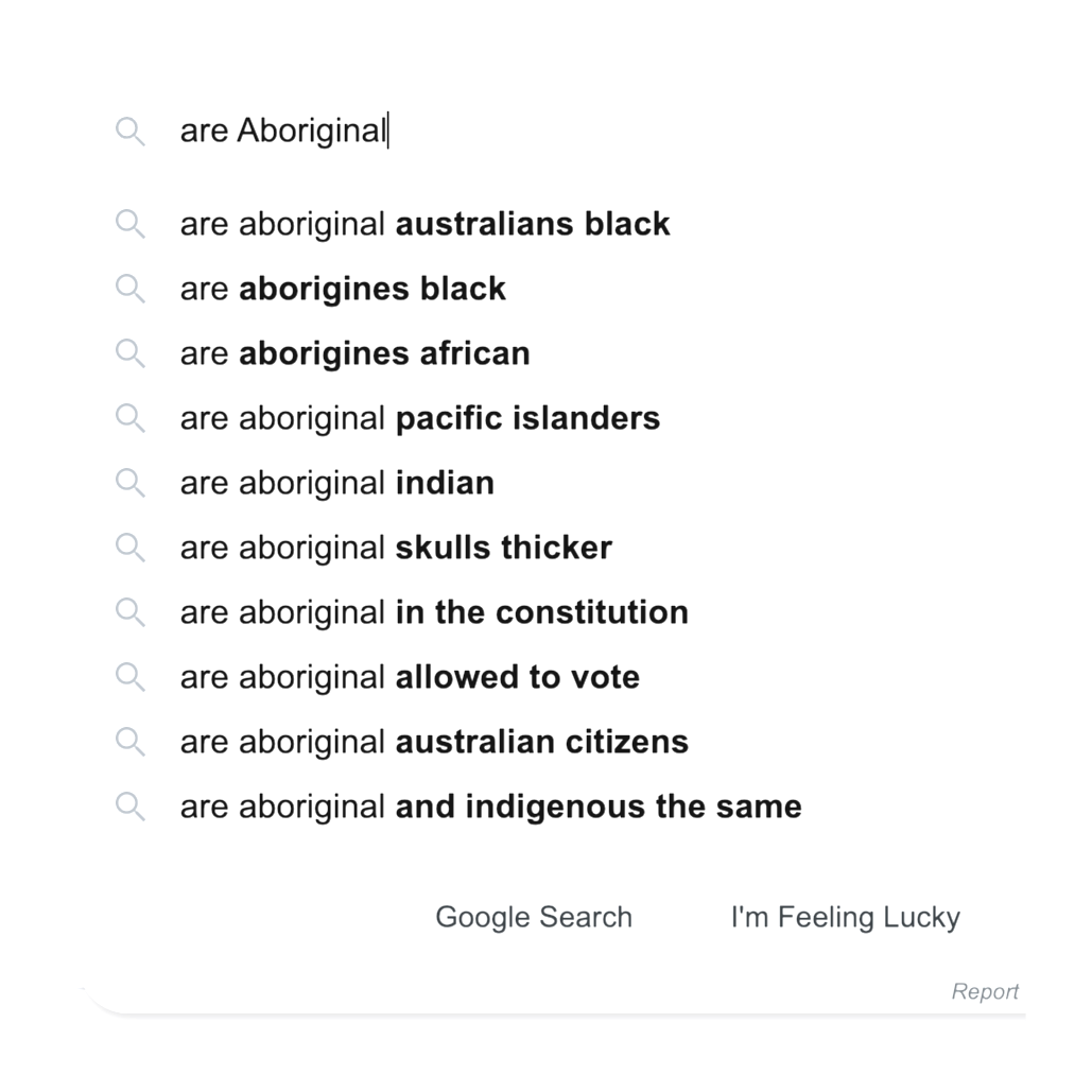 Google Search suggestions for 'are Aboriginal' 2023. 