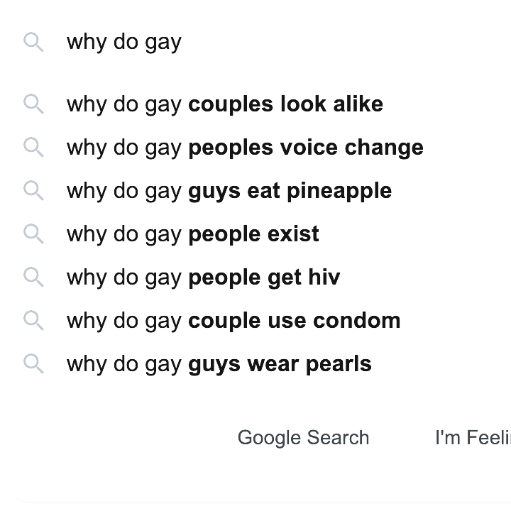 Google Search for 'why do gay' in 2023.