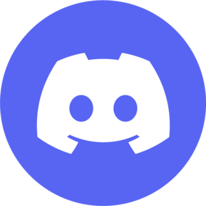 Discord logo, featuring a white game controller icon with two dots on a blue circular background
