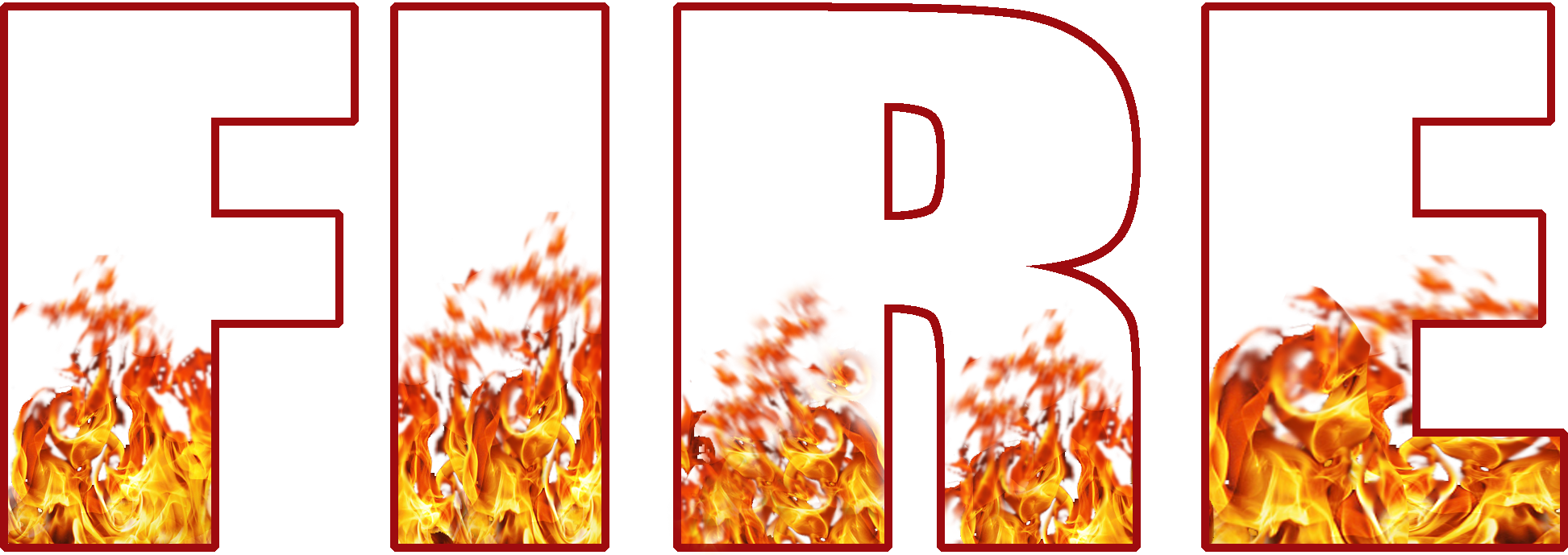 The word 'FIRE' in block letters with flames rising from the bottom.