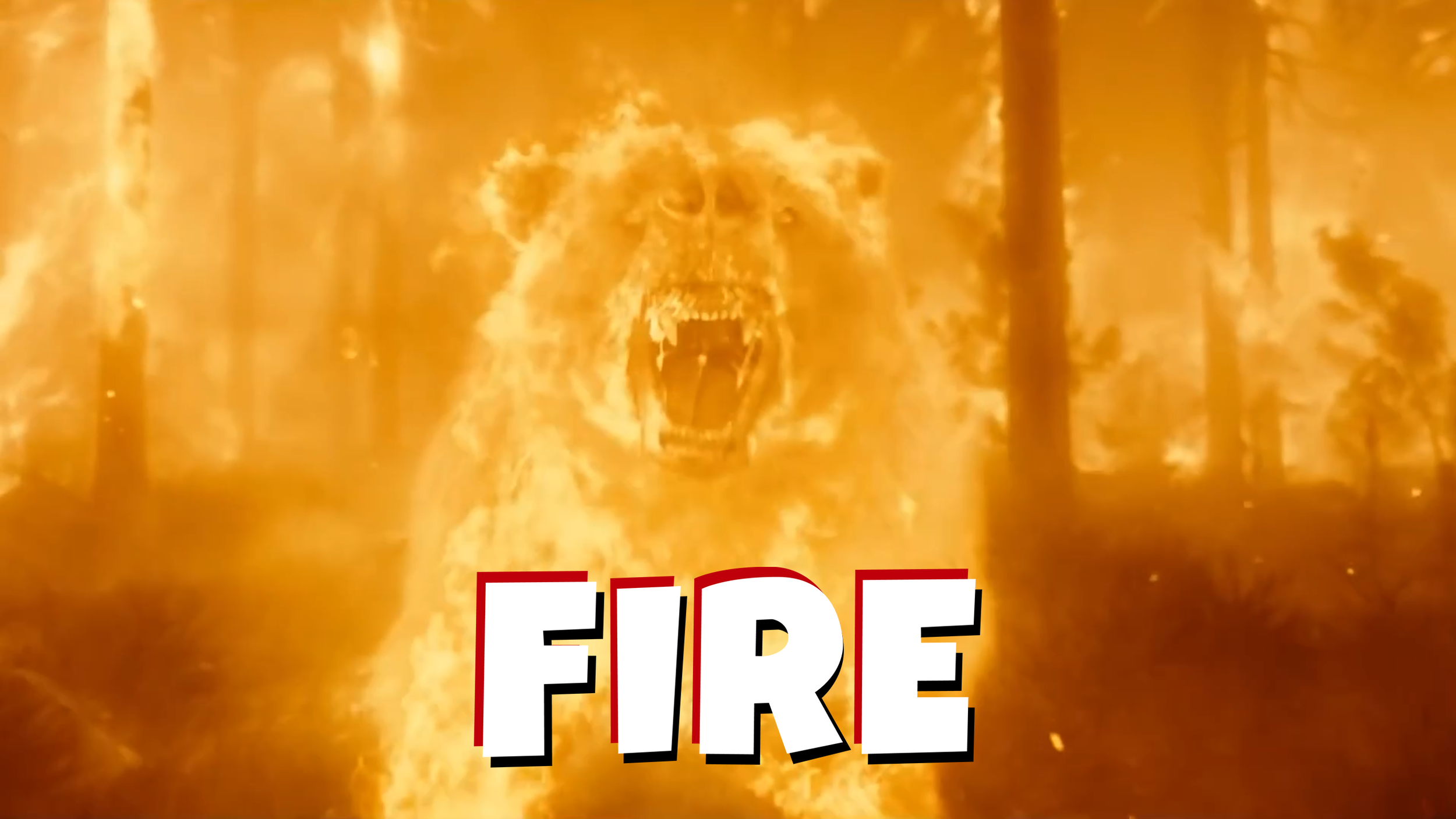 A bear engulfed in flames with the word "FIRE" in bold letters.
