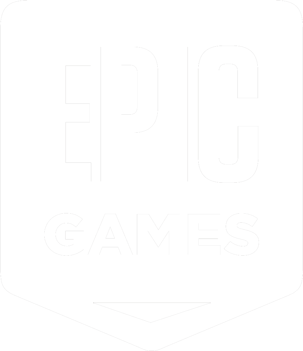Epic Games logo, black and white design.