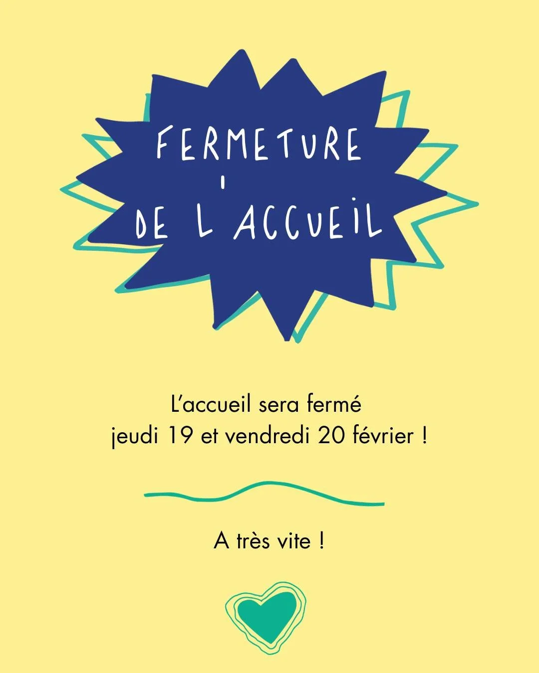 [FERMETURE DE L'ACCUEIL]
L'&eacute;quipe prend quelques jours pendant les vacances scolaires de f&eacute;vrier. L'accueil sera donc ferm&eacute; les jeudi 19 et vendredi 20 f&eacute;vrier.
Reprise le 23 f&eacute;vrier comme d'habitude ! ☀️🌱