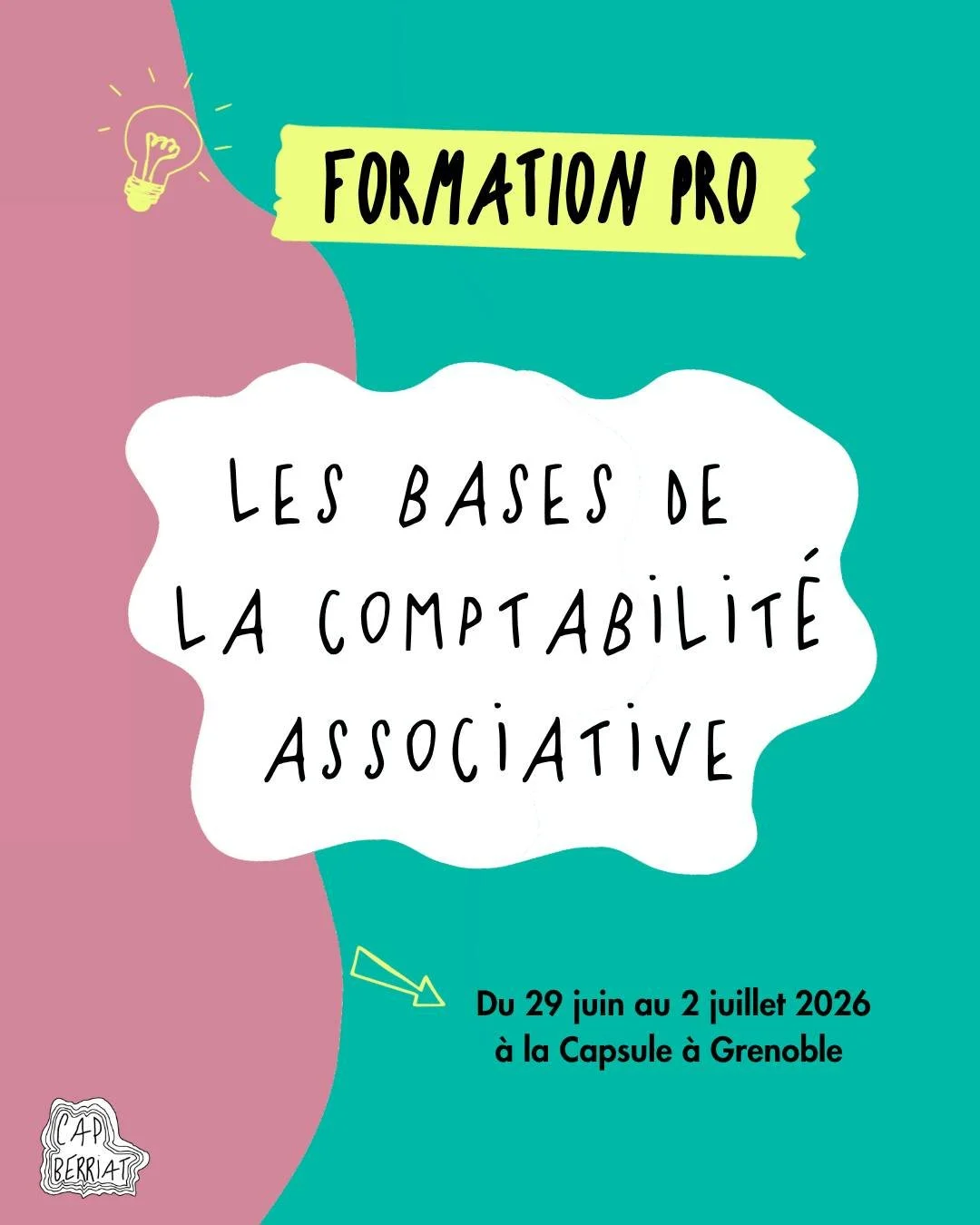 [FORMATION COMPTA ASSOCIATIVE]
📊 Vous g&eacute;rez une asso et la compta vous fait peur ? On a ce qu'il faut !
Cap Berriat propose une formation pro "Les bases de la comptabilit&eacute; associative" du 29 juin au 2 juillet &agrave; la Caps