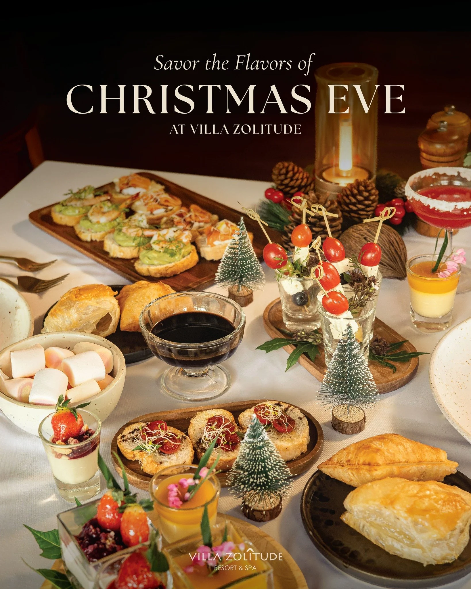 ✨ Savor the Flavors of Christmas Eve at Villa Zolitude ✨
Celebrate this magical night under the stars by our main pool &mdash; where every bite and sip feels like a gift. 

🍸 Begin with a refreshing welcome drink
 🥩 Share a sumptuous Surf &amp; Tur