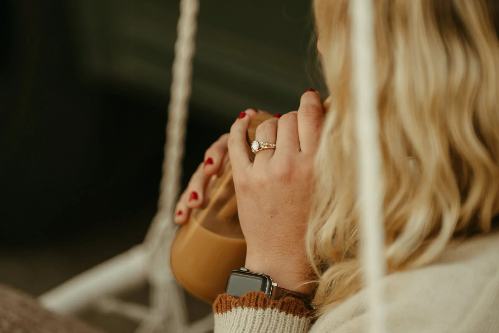 The rings on Nikki’s hand as she sipped her iced coffee while sitting out on the hammock chairs that morning.