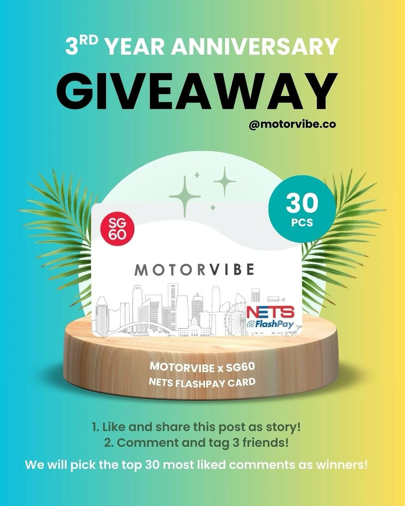 🎉 Celebration Alert! 🎂
We’re thrilled to mark our 3rd year anniversary with a giveaway! 🎁 Get ready to win our custom SG60 NETS FlashPay card and be a part of the excitement! 🤩
To enter, simply like and share this post, then comment and