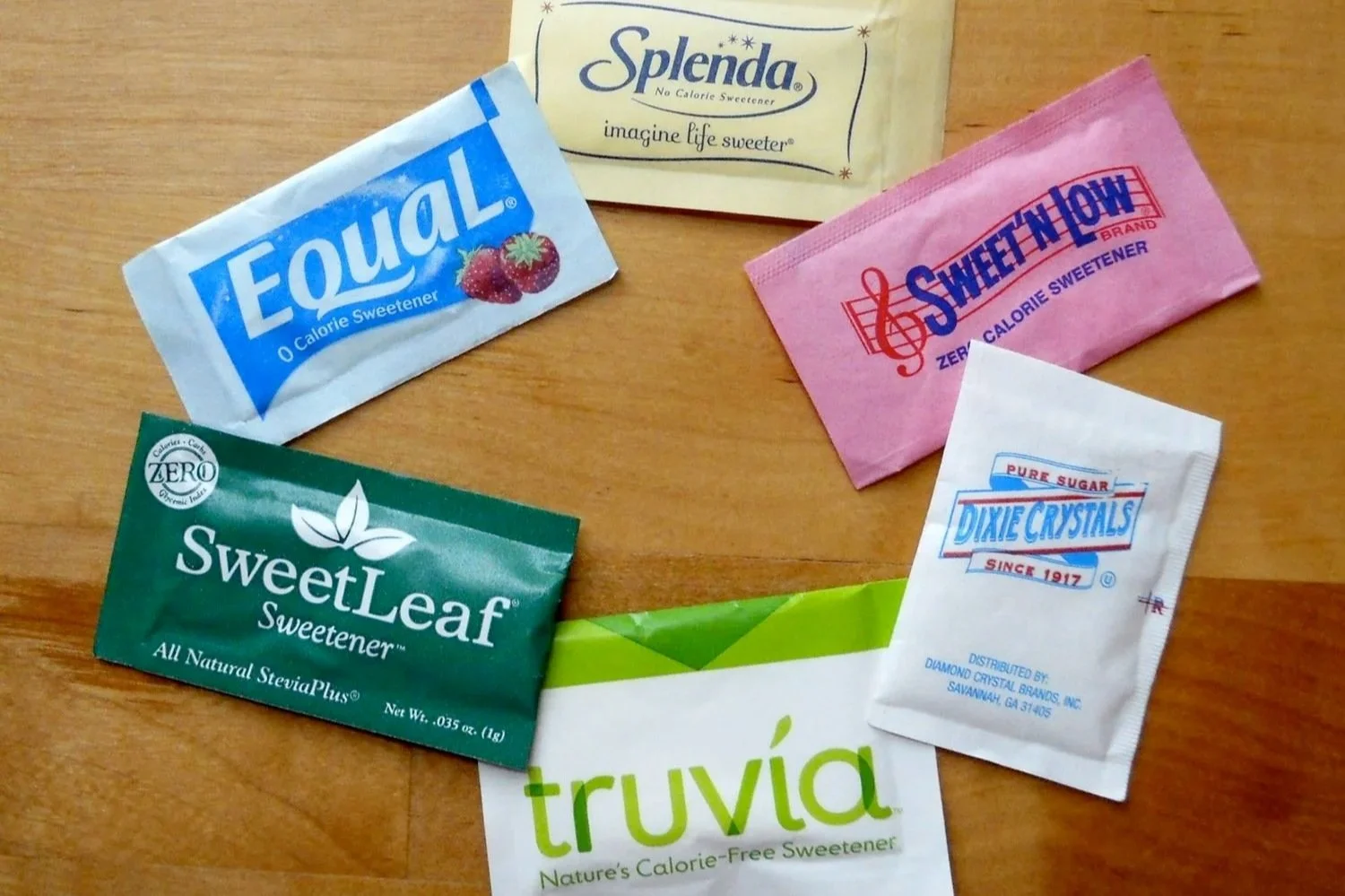Packets of sugar and non-sugar sweeteners