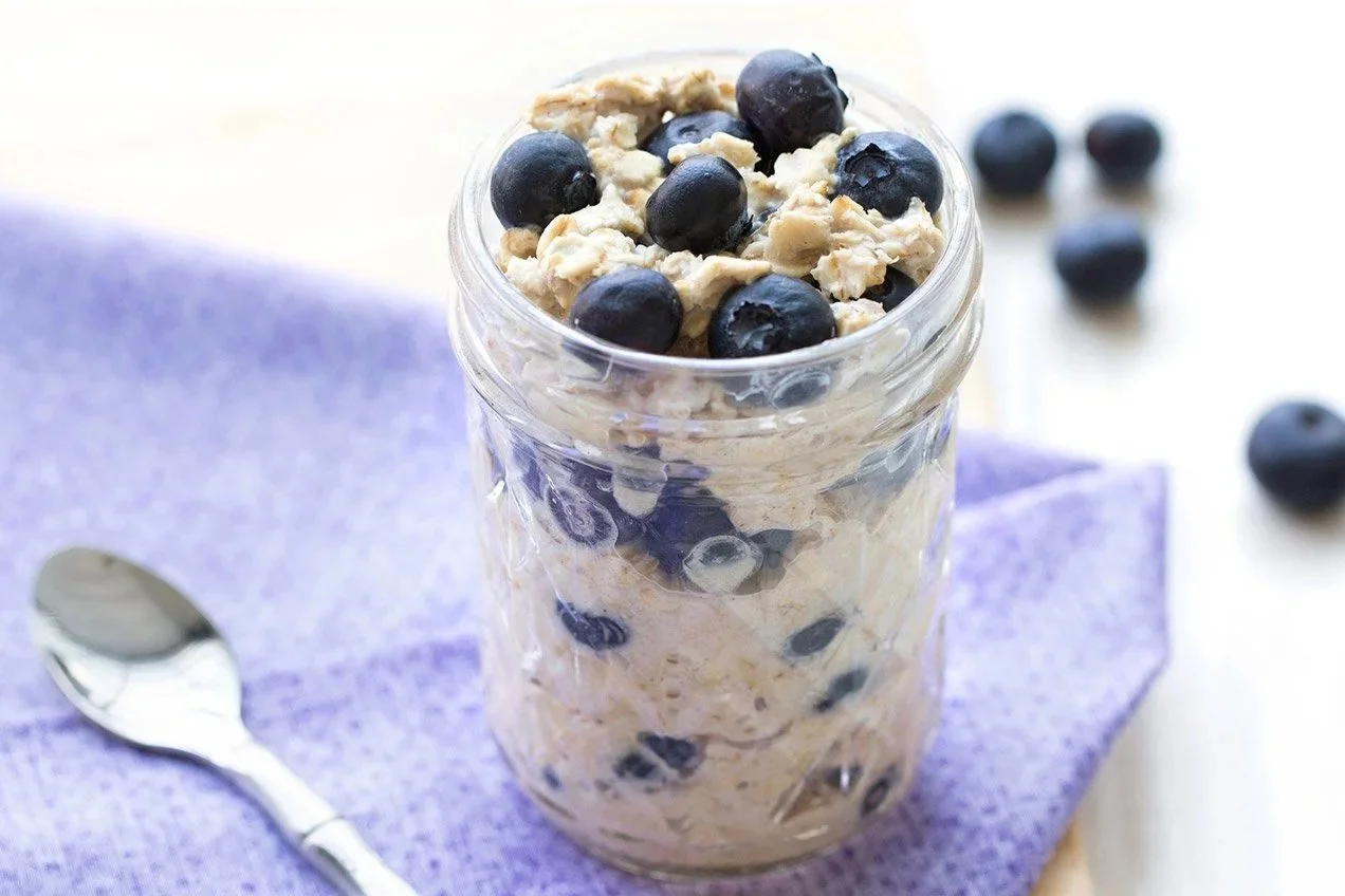 Overnight oats with Greek yogurt, berries and protein