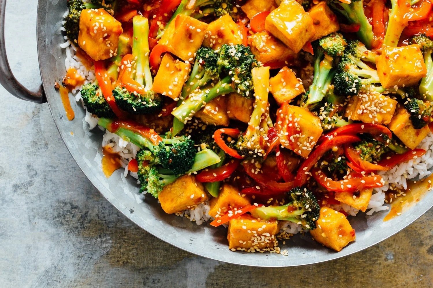 Tofu, rice and vegetables as a balanced post-workout meal