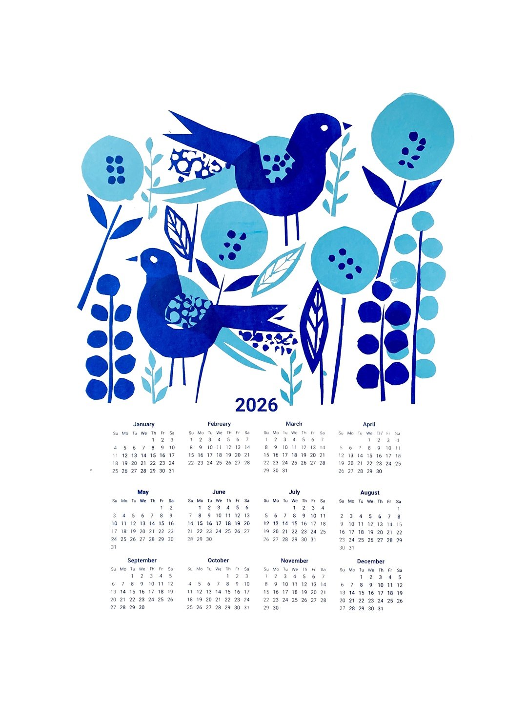 'Bird Song' Original Screen Printed Calendar