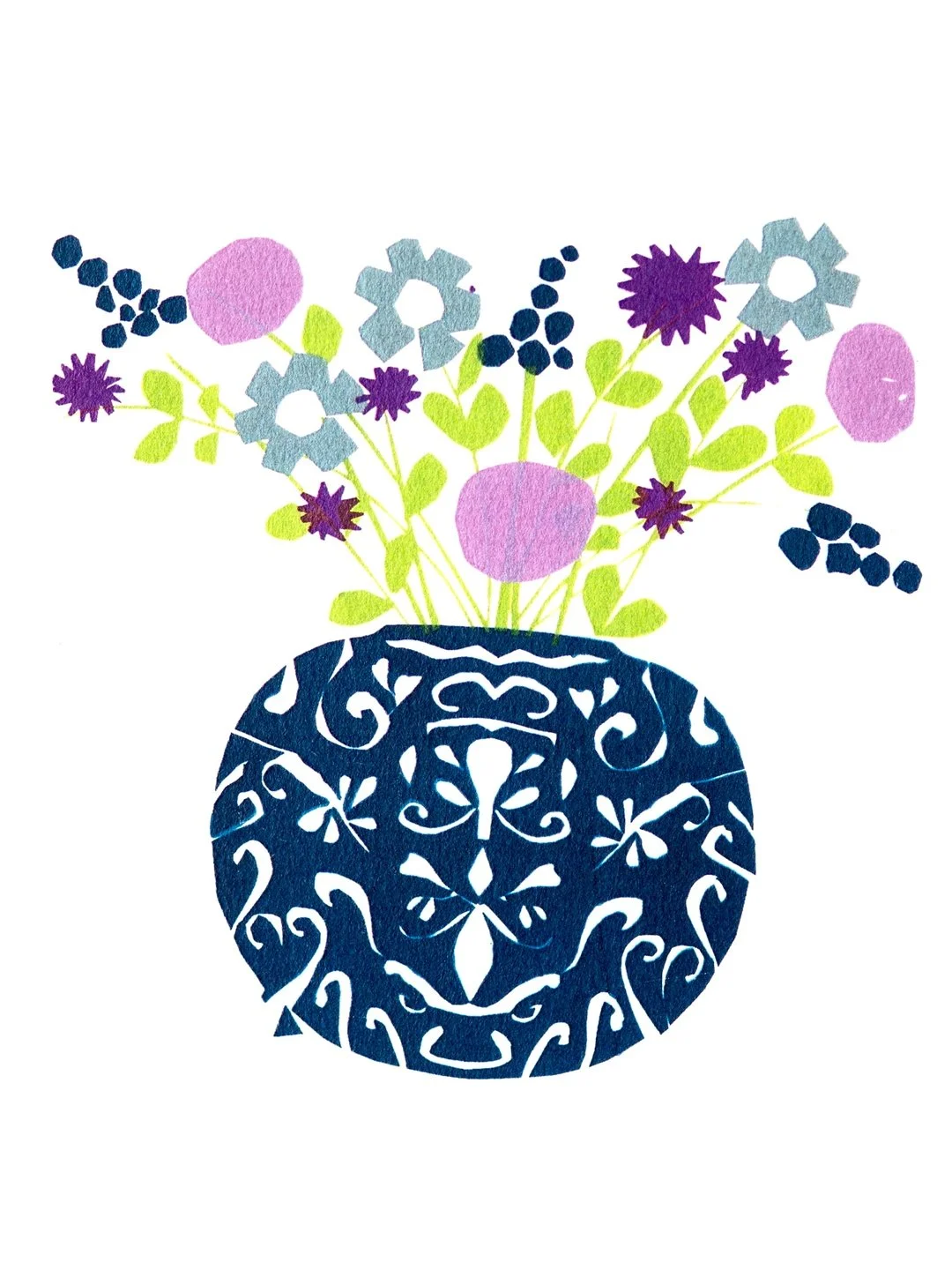 'Blue Vase with Flowers' Original Screen Print