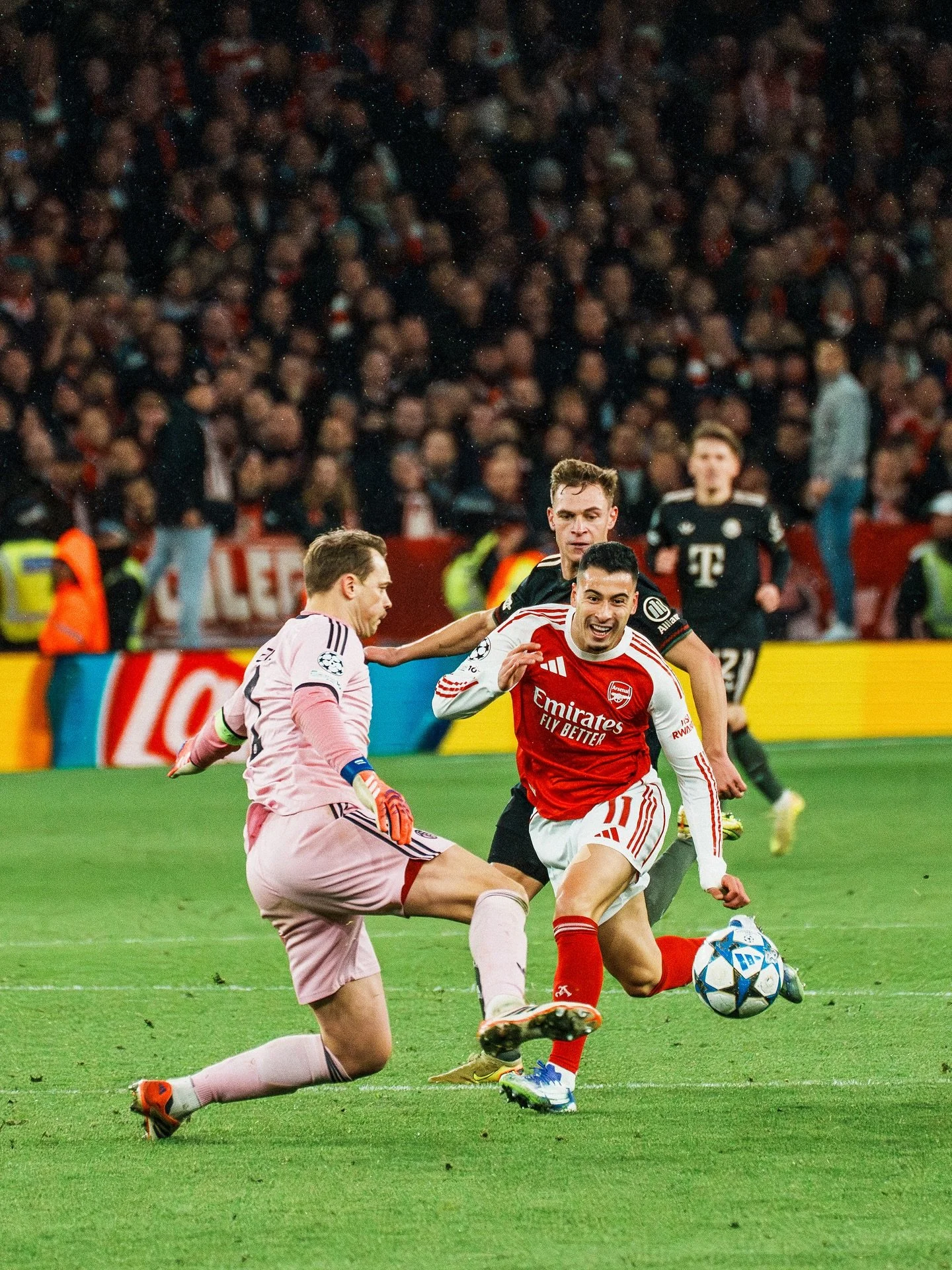 Cheeky grin from @gabriel.martinelli after going past Neuer 😏
.
.
Images shot for @arsenal 
.
.
#arsenal #ARSBAY #championsleague #martinelli #lowernorthbank
