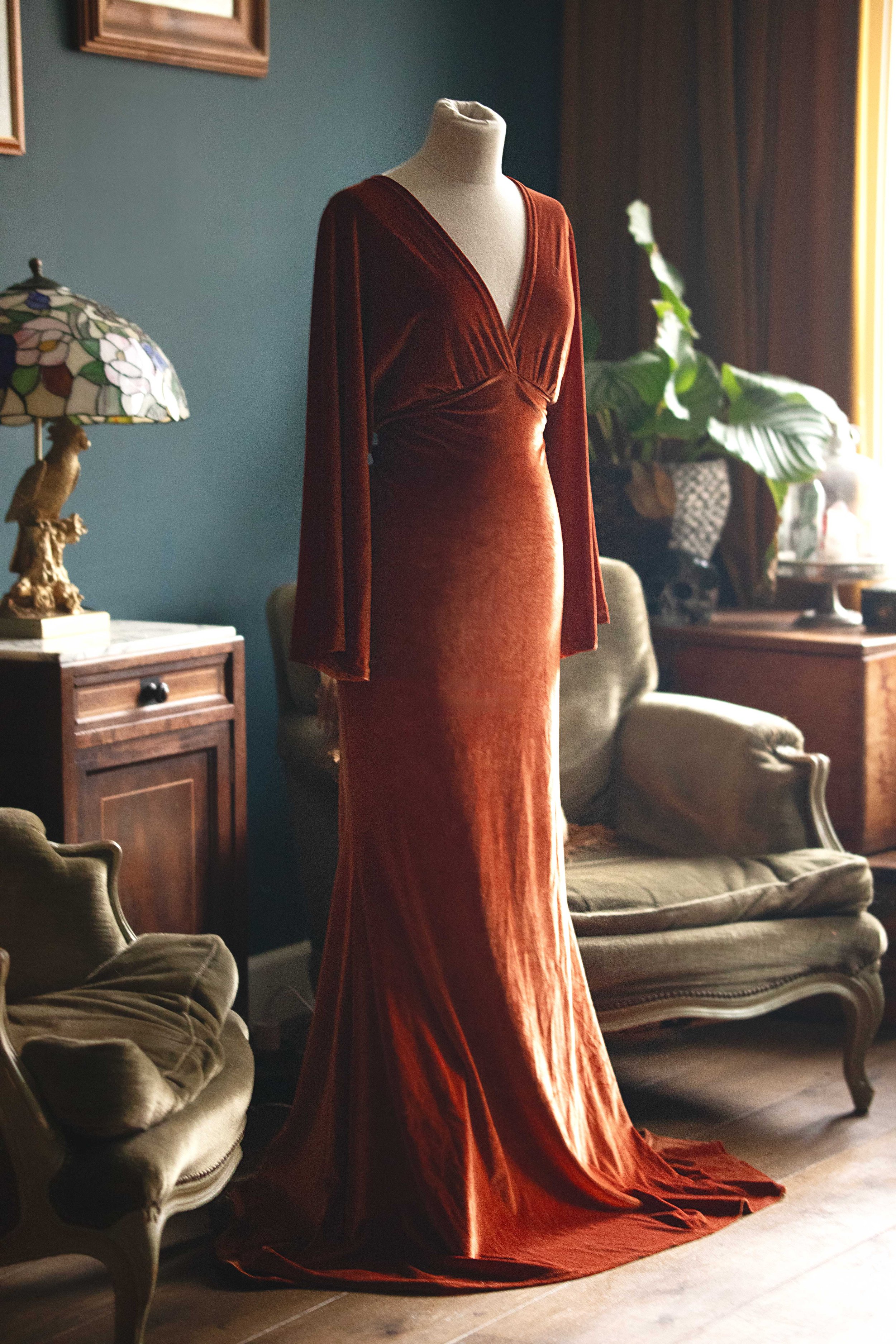 Orange Velvet Dress XS-XL